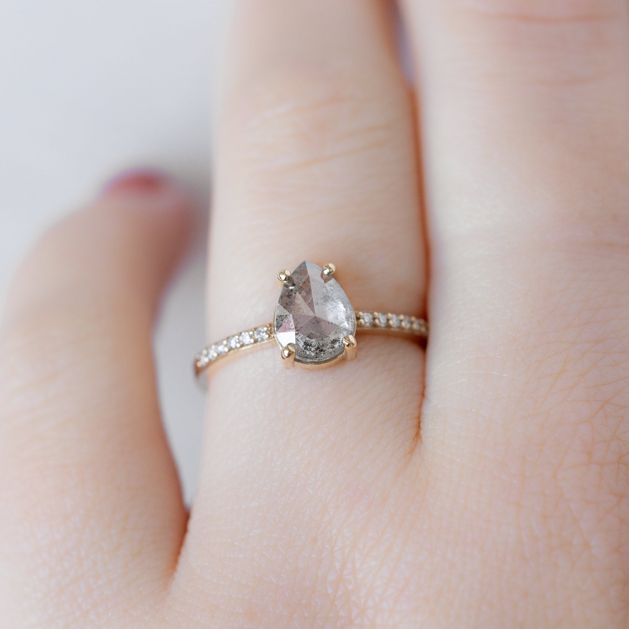 Alexis Russell Engagement Rings The Willow Ring | 1.03ct Pear Salt and Pepper Diamond 14K Yellow Gold