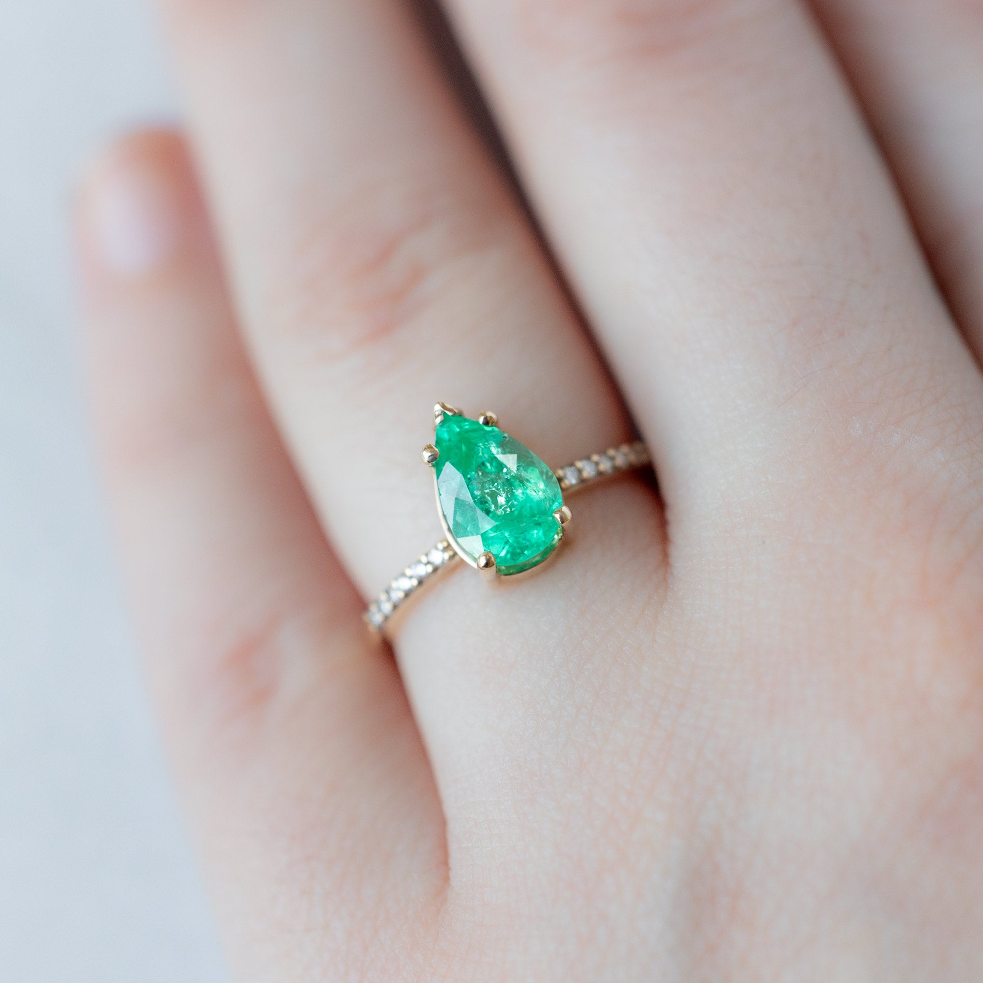 Alexis Russell Engagement Rings The Willow Ring | 1.47ct Pear Emerald in 14K Yellow Gold
