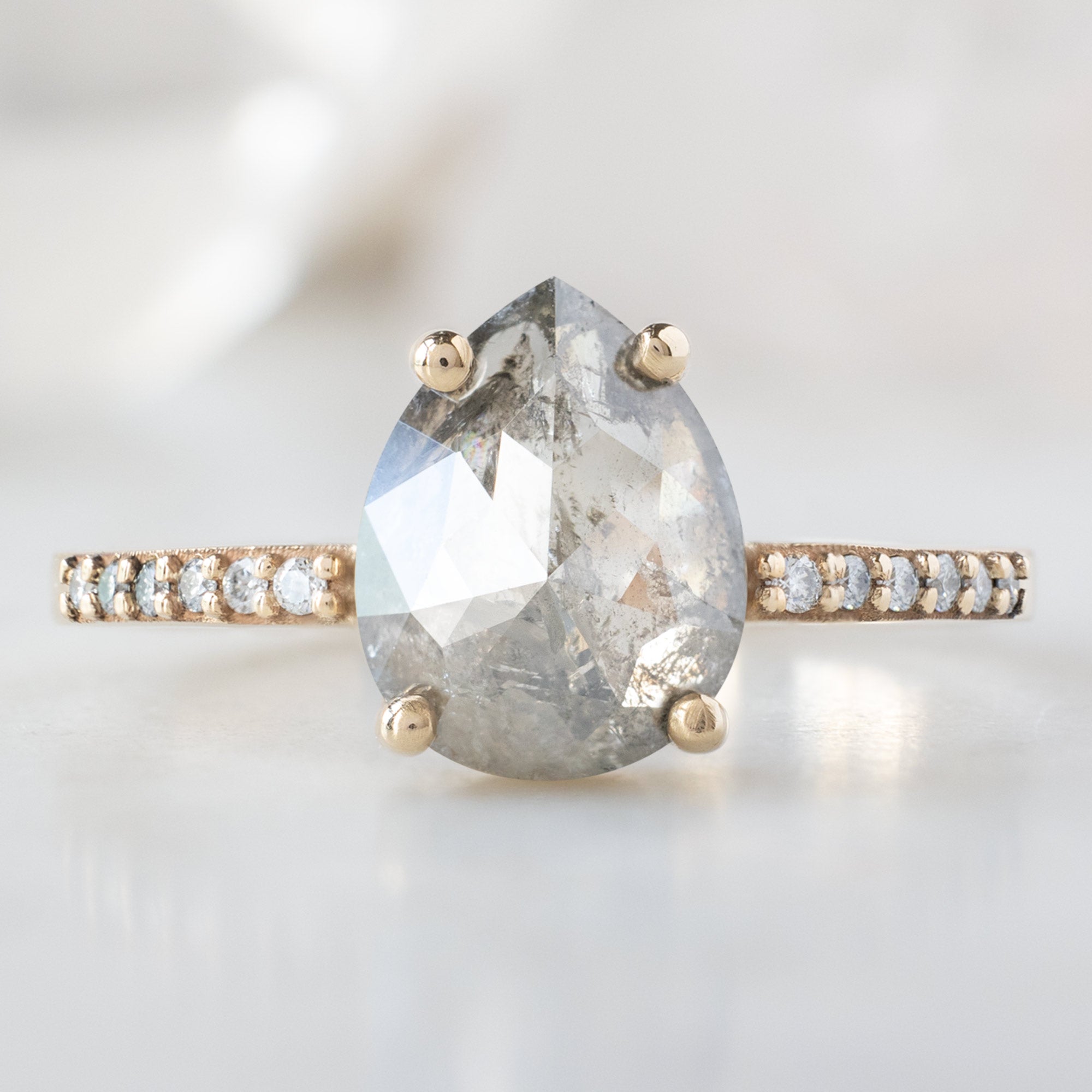 Alexis Russell Engagement Rings The Willow Ring | 1.78ct Pear Salt and Pepper Diamond in 14K Yellow Gold