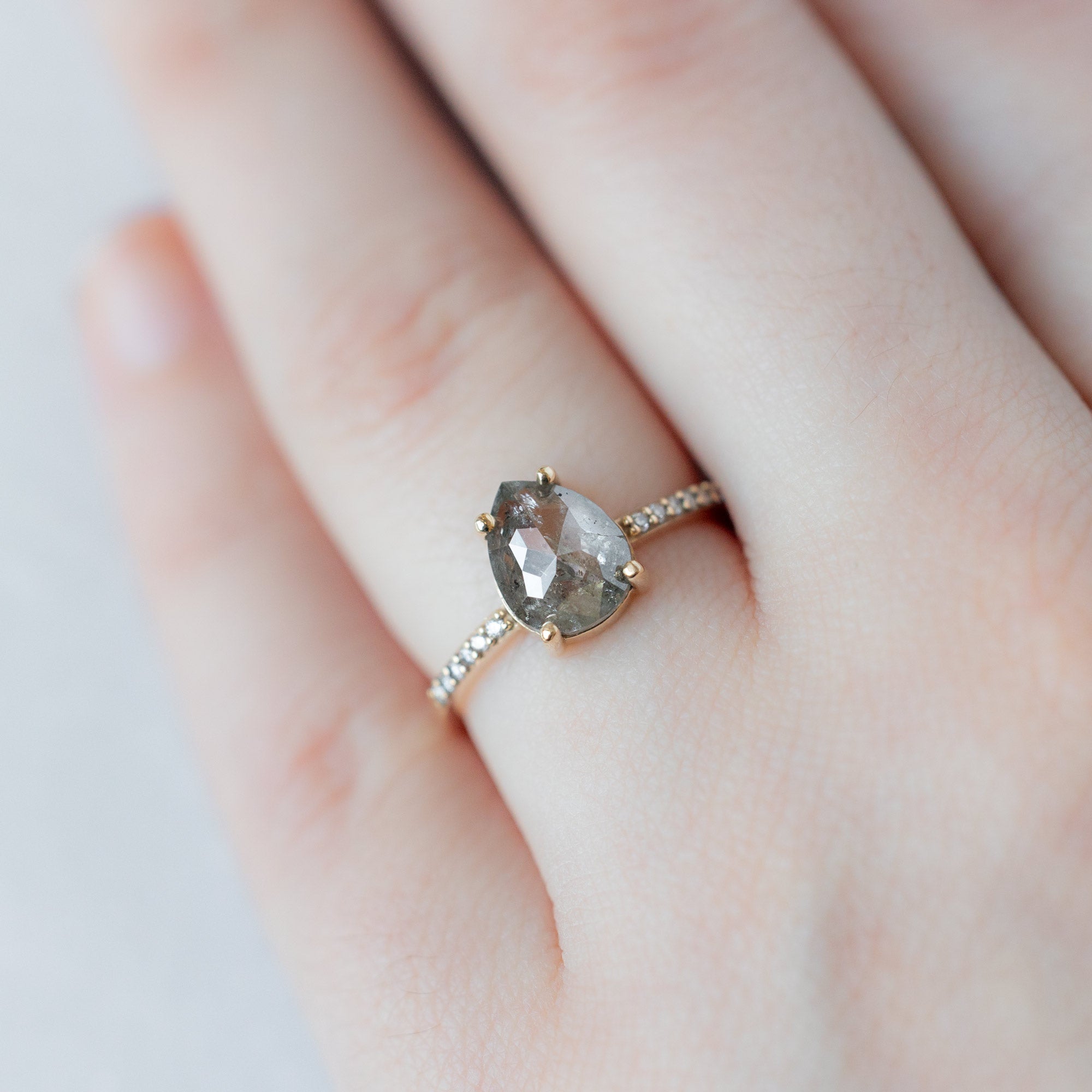 Alexis Russell Engagement Rings The Willow Ring | 1.78ct Pear Salt and Pepper Diamond in 14K Yellow Gold