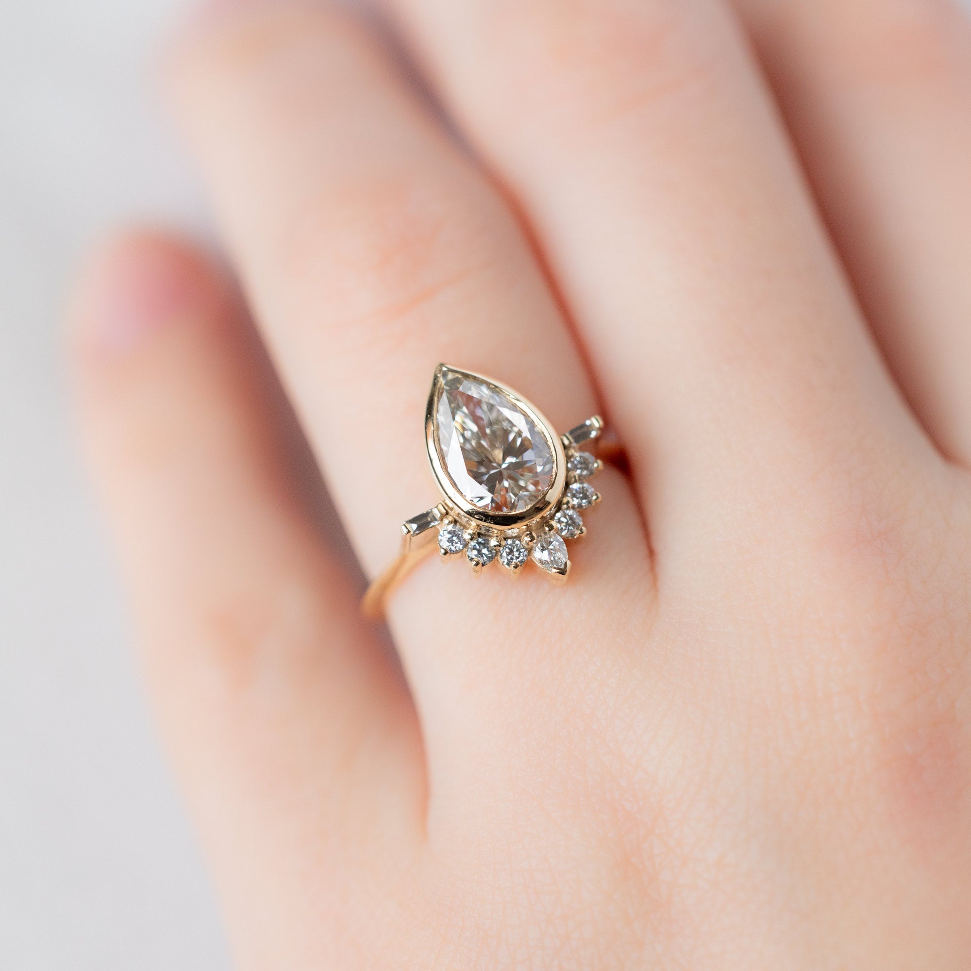 Alexis Russell Engagement Rings The Posy Ring | 2.20ct Pear Lab Grown White Diamond in 14K Yellow Gold