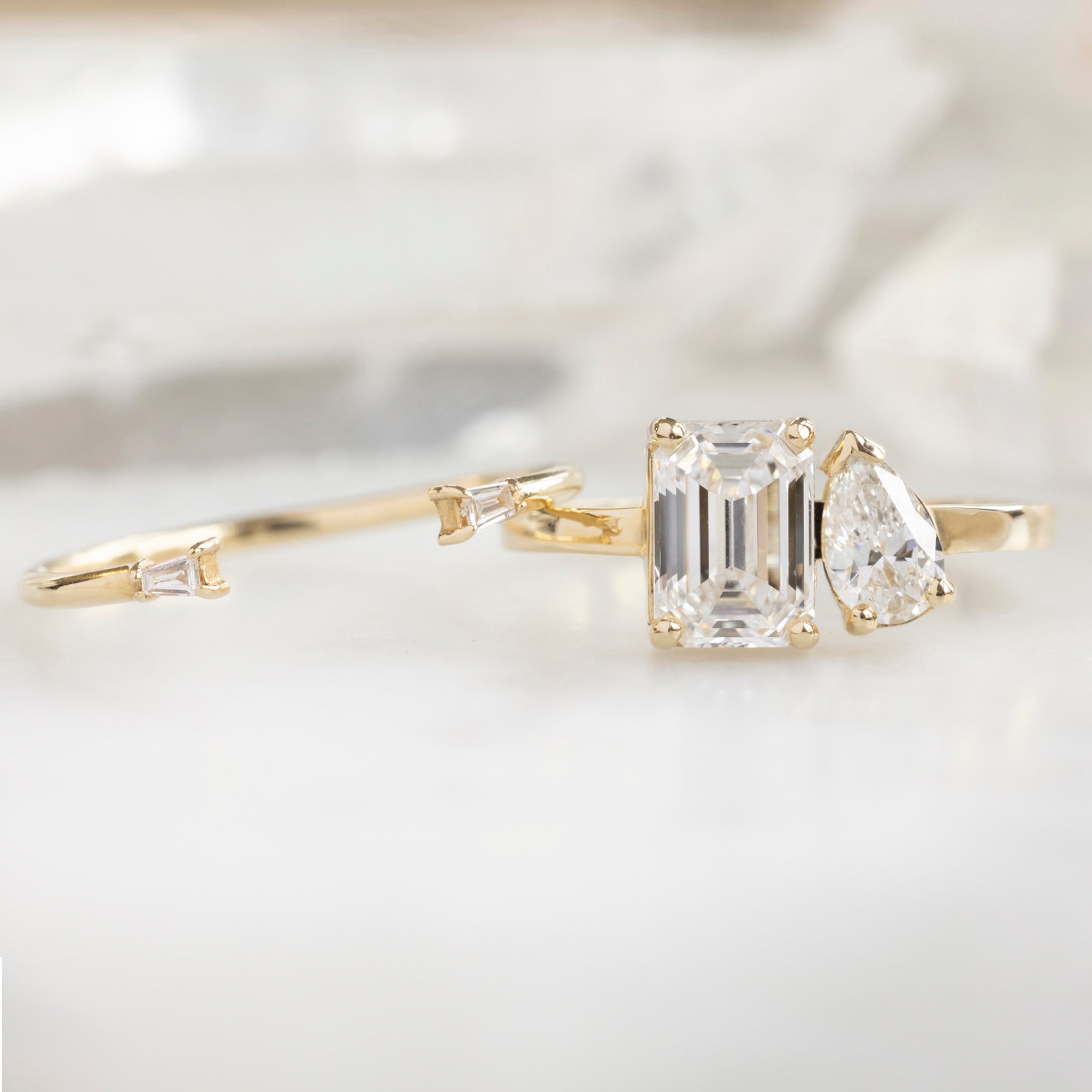 Alexis Russell Engagement Rings The You and Me Ring | 1.50ct Emerald Cut Lab Grown White Diamond in 14K Yellow Gold