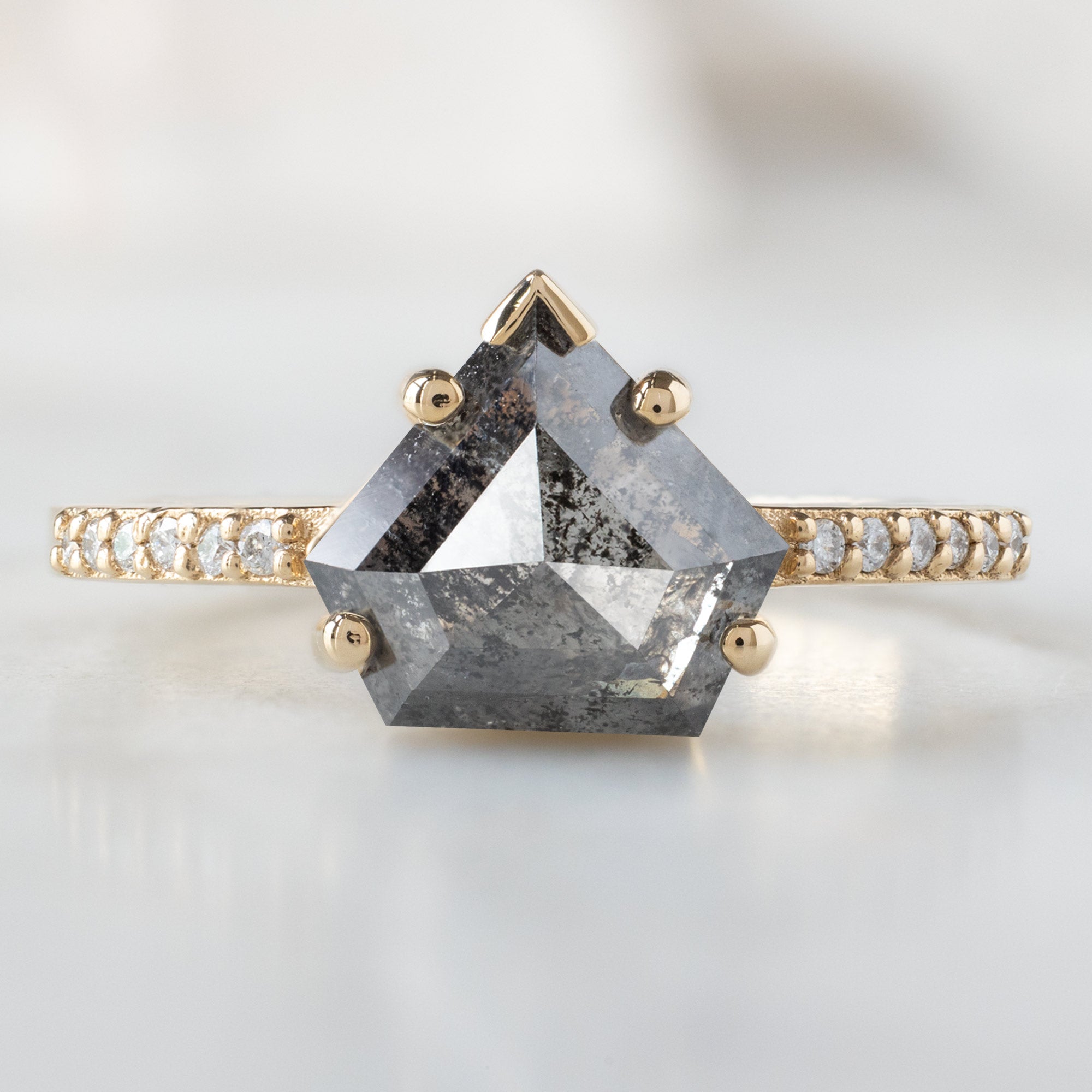 Alexis Russell Engagement Rings The Willow Ring | 2.19ct Shield Salt and Pepper Diamond in 14K Yellow Gold