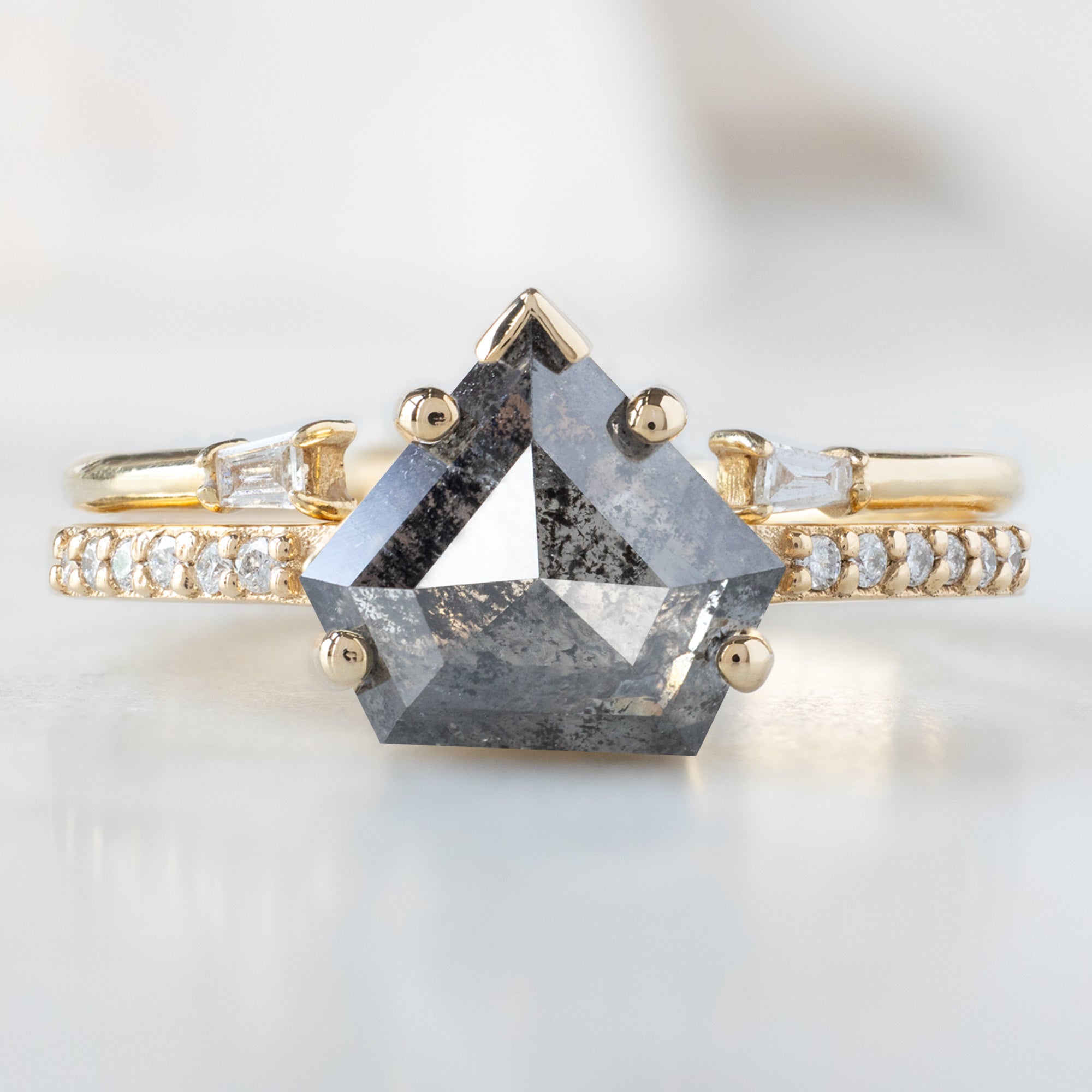 Alexis Russell Engagement Rings The Willow Ring | 2.19ct Shield Salt and Pepper Diamond in 14K Yellow Gold