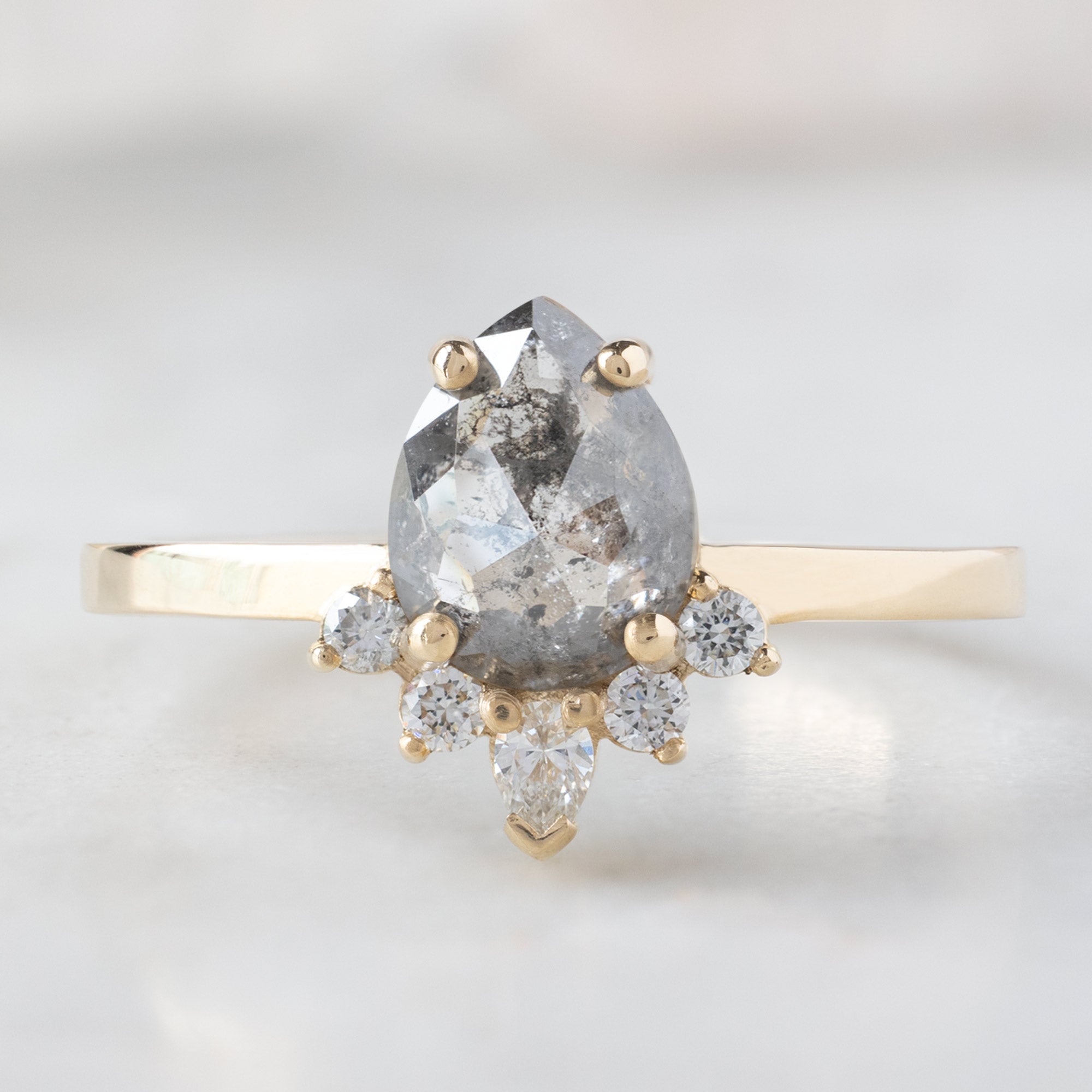 Alexis Russell Engagement Rings The Aster Ring | 0.95ct Pear Salt and Pepper Diamond in 14K Yellow Gold