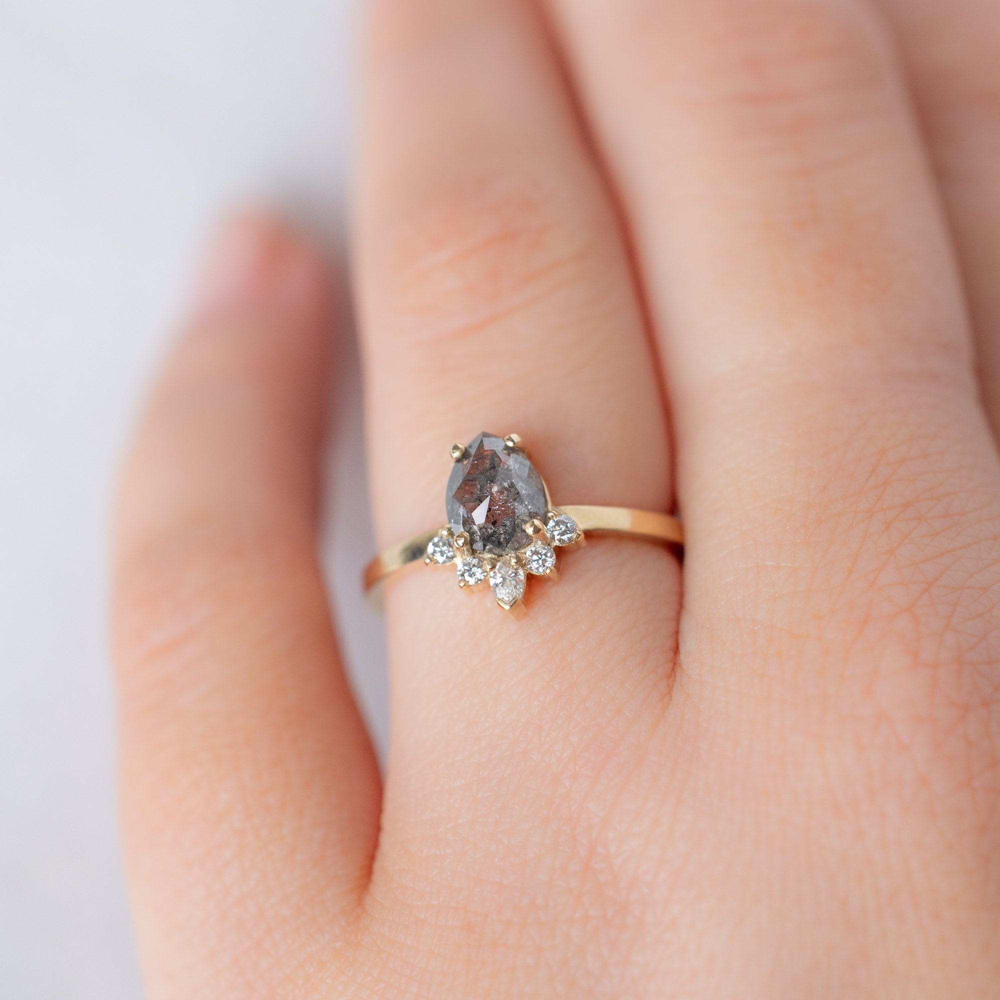 Alexis Russell Engagement Rings The Aster Ring | 0.95ct Pear Salt and Pepper Diamond in 14K Yellow Gold