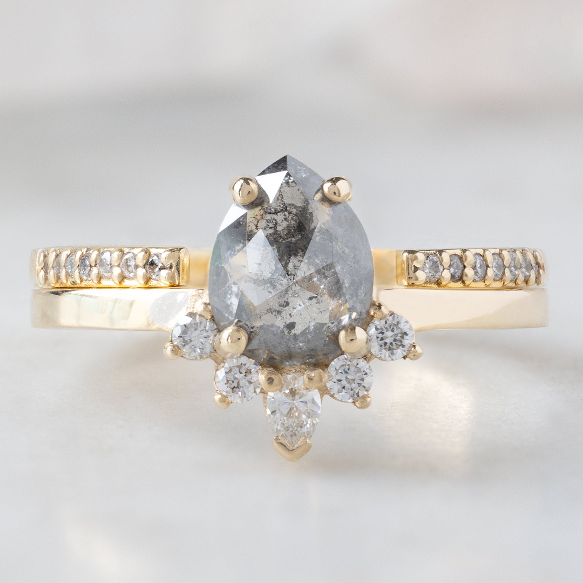 Alexis Russell Engagement Rings The Aster Ring | 0.95ct Pear Salt and Pepper Diamond in 14K Yellow Gold