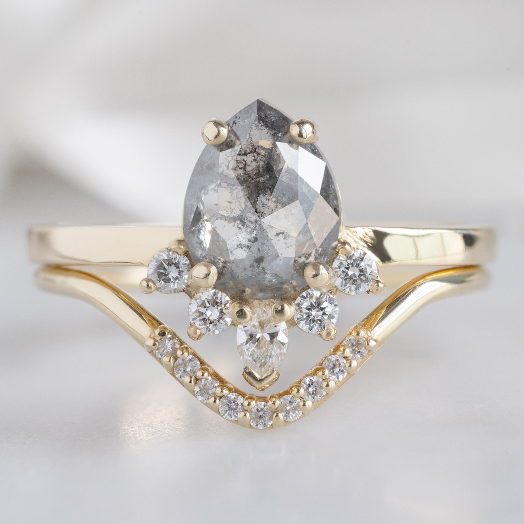 Alexis Russell Engagement Rings The Aster Ring | 0.95ct Pear Salt and Pepper Diamond in 14K Yellow Gold