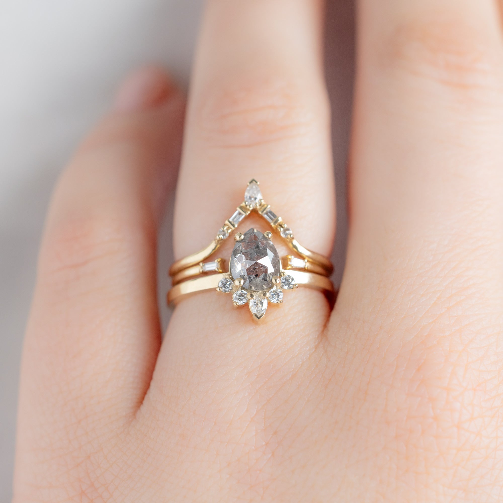 Alexis Russell Engagement Rings The Aster Ring | 0.95ct Pear Salt and Pepper Diamond in 14K Yellow Gold