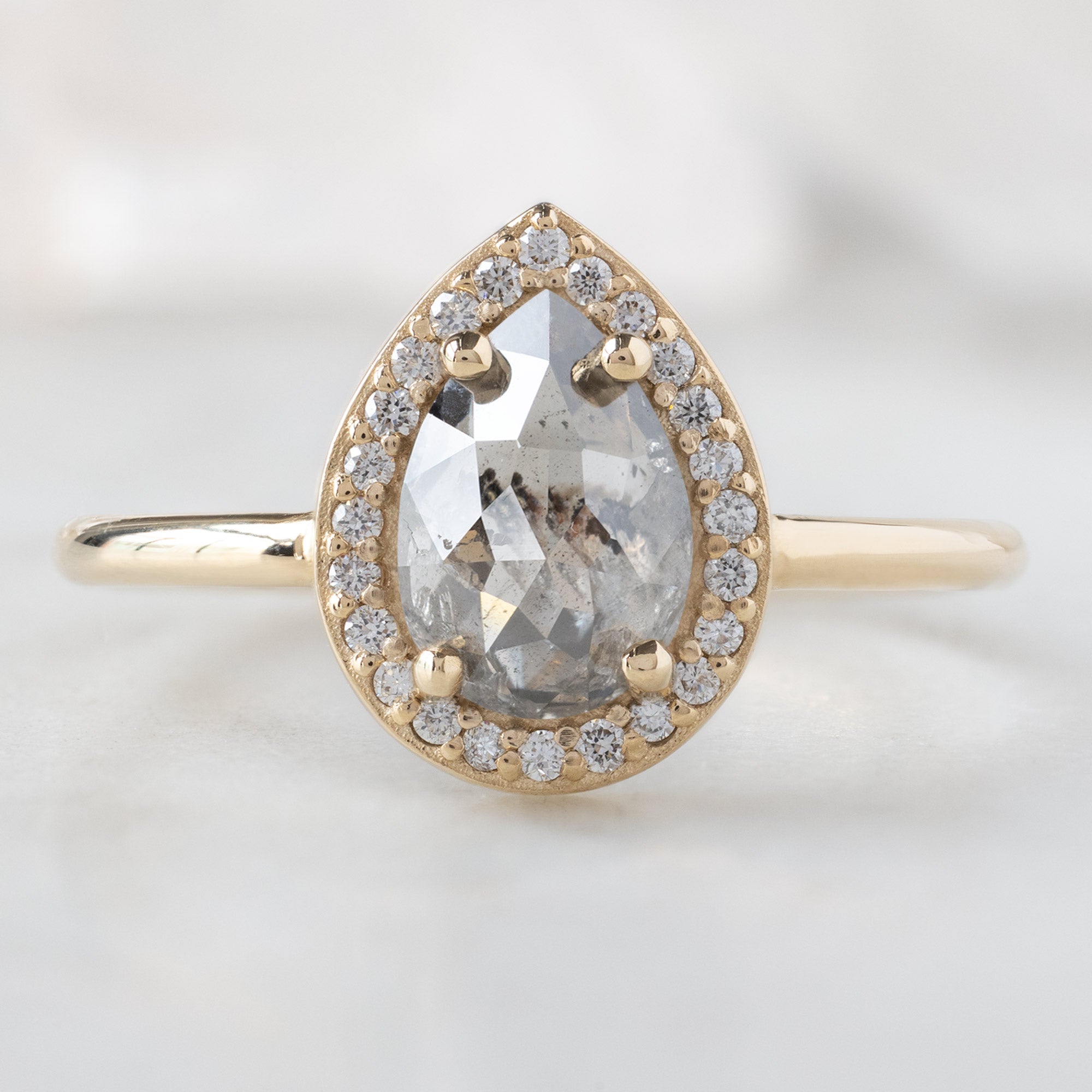 Alexis Russell Engagement Rings The Dahlia Ring | 1.12ct Pear Salt and Pepper Diamond in 14K Yellow Gold