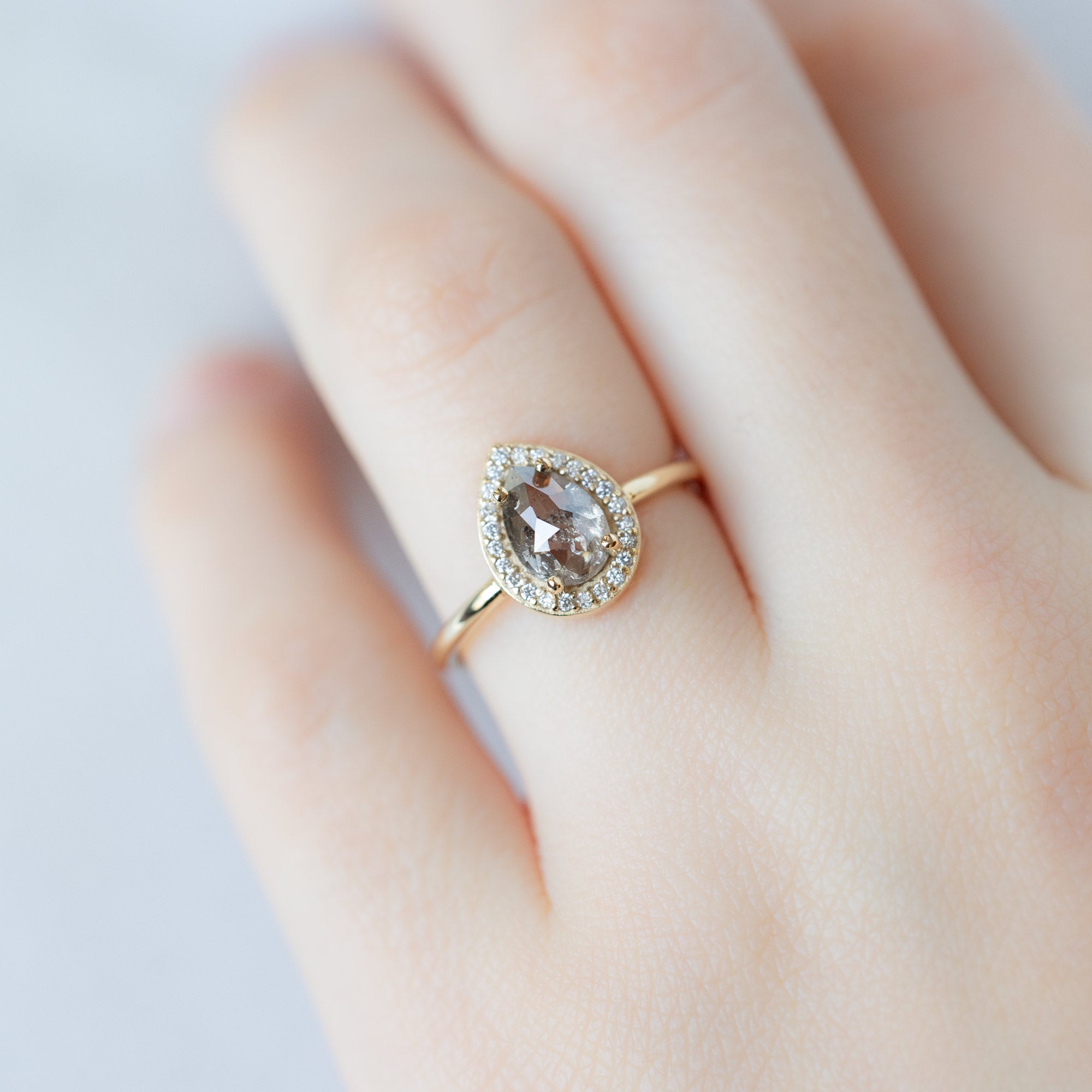 Alexis Russell Engagement Rings The Dahlia Ring | 1.12ct Pear Salt and Pepper Diamond in 14K Yellow Gold