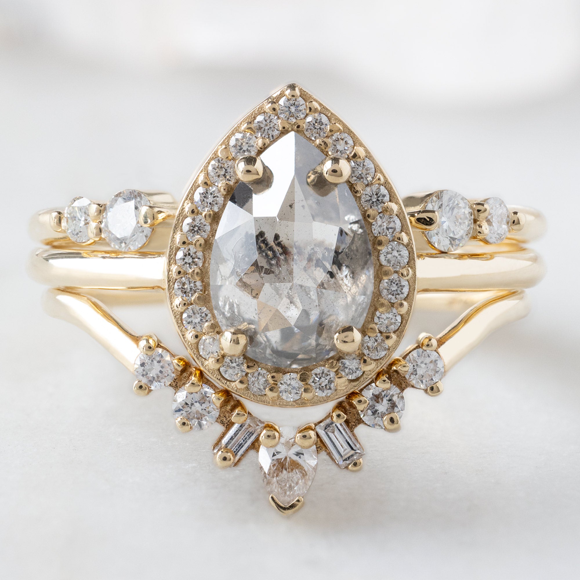 Alexis Russell Engagement Rings The Dahlia Ring | 1.12ct Pear Salt and Pepper Diamond in 14K Yellow Gold