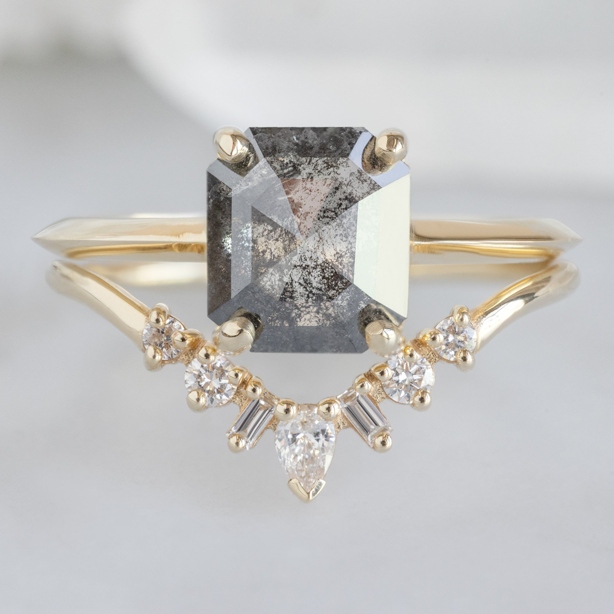 Alexis Russell Engagement Rings The Bryn Ring | 1.46ct Emerald Cut Salt and Pepper Diamond in 14K Yellow Gold