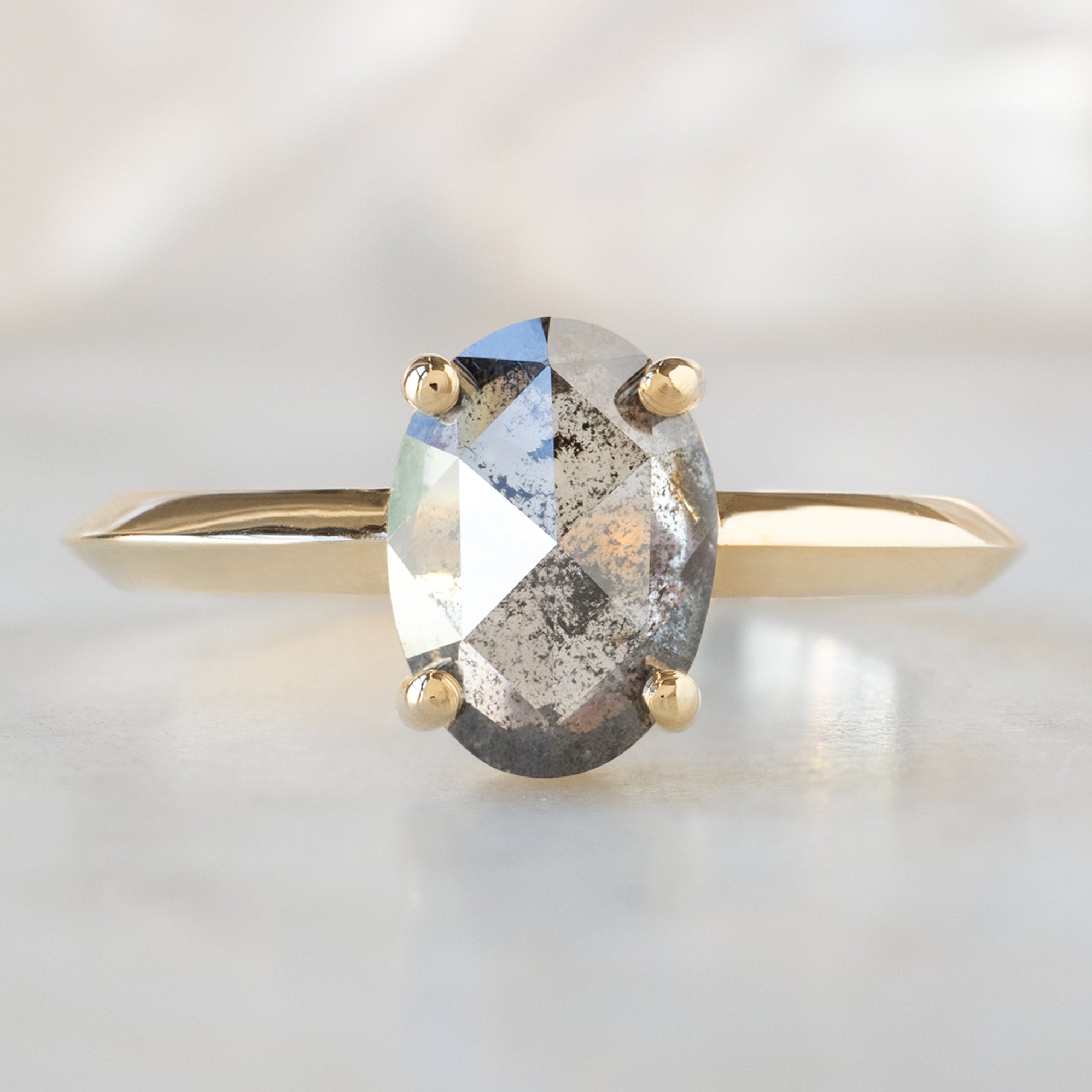 Alexis Russell Engagement Rings The Bryn Ring | 1.41ct Oval Salt and Pepper Diamond in 14K Yellow Gold