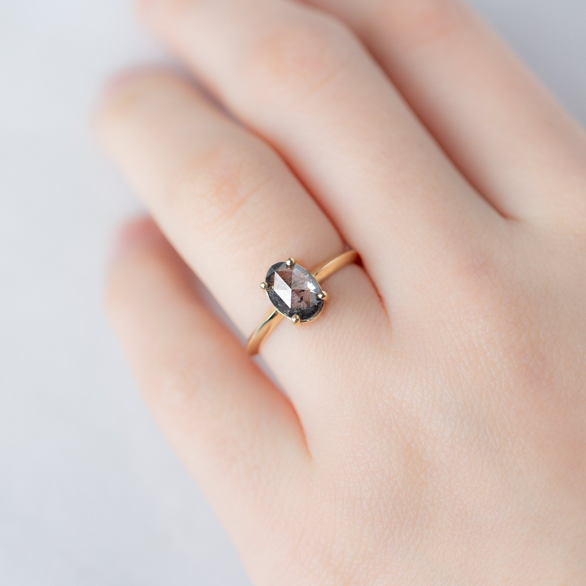 Alexis Russell Engagement Rings The Bryn Ring | 1.41ct Oval Salt and Pepper Diamond in 14K Yellow Gold
