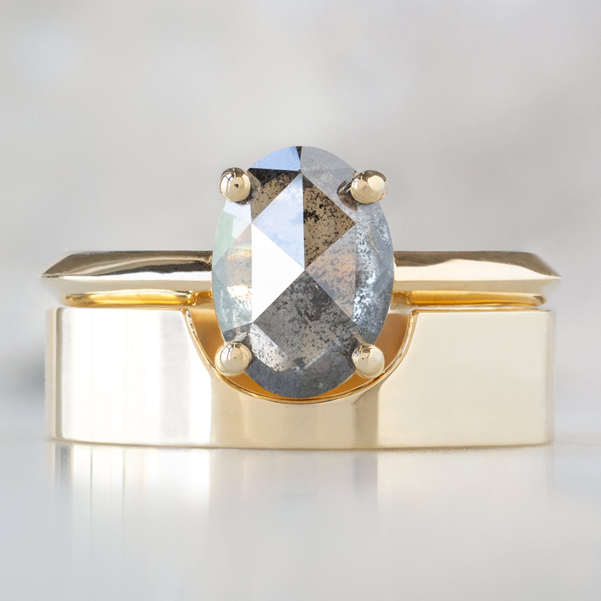 Alexis Russell Engagement Rings The Bryn Ring | 1.41ct Oval Salt and Pepper Diamond in 14K Yellow Gold