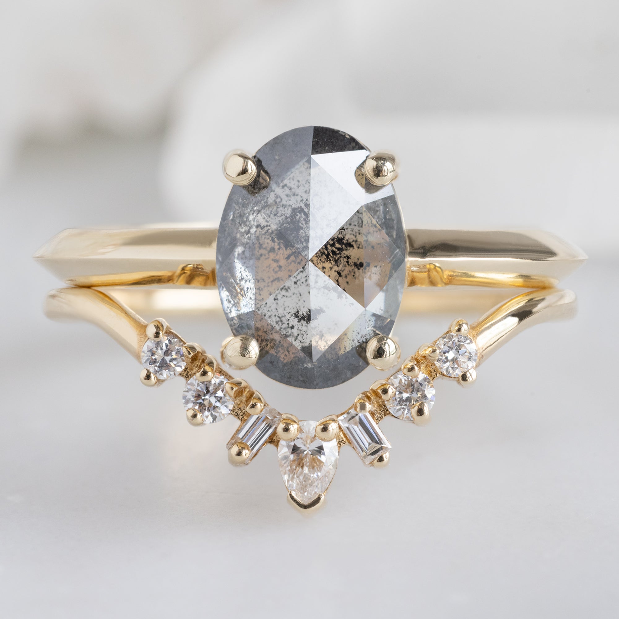 Alexis Russell Engagement Rings The Bryn Ring | 1.41ct Oval Salt and Pepper Diamond in 14K Yellow Gold