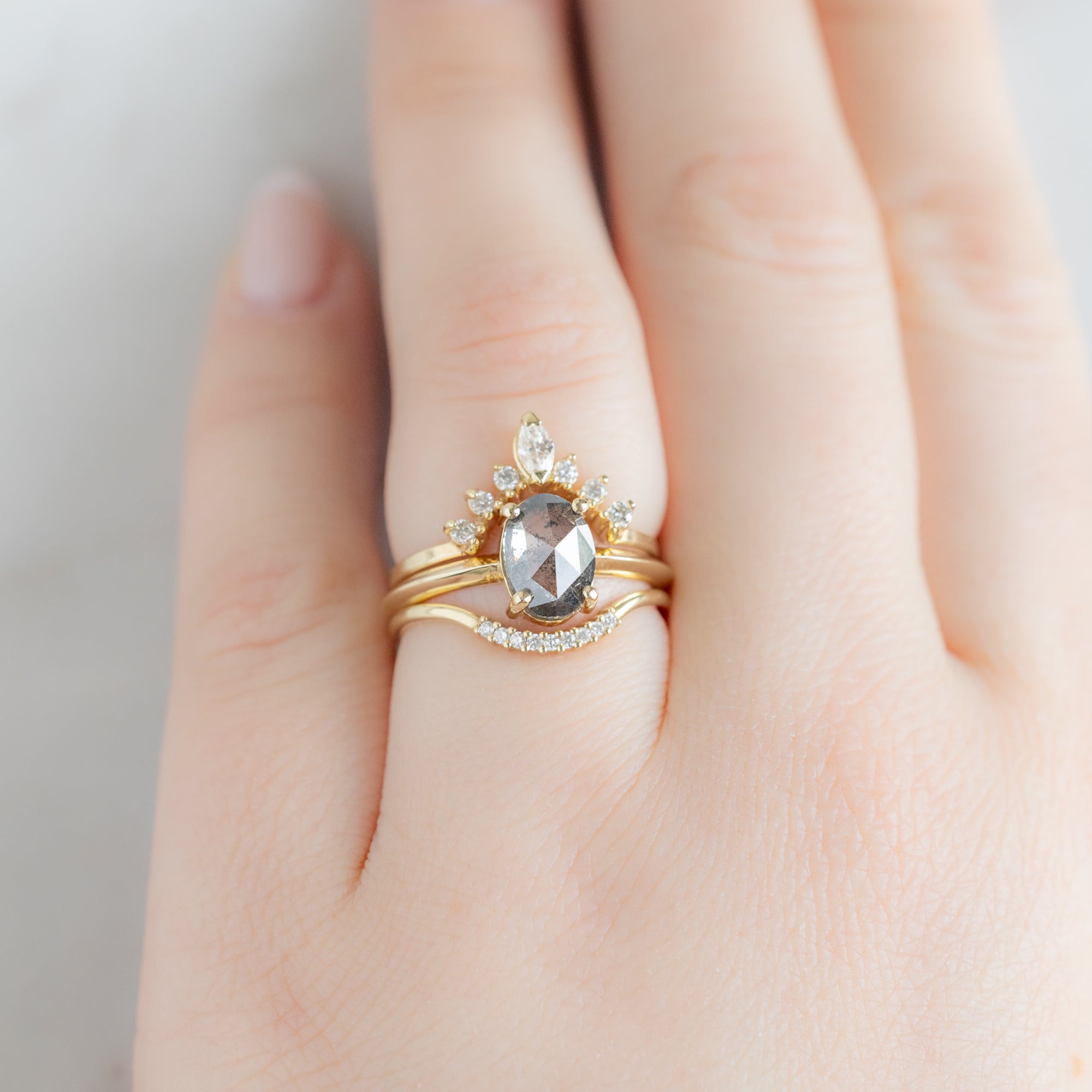 Alexis Russell Engagement Rings The Bryn Ring | 1.41ct Oval Salt and Pepper Diamond in 14K Yellow Gold