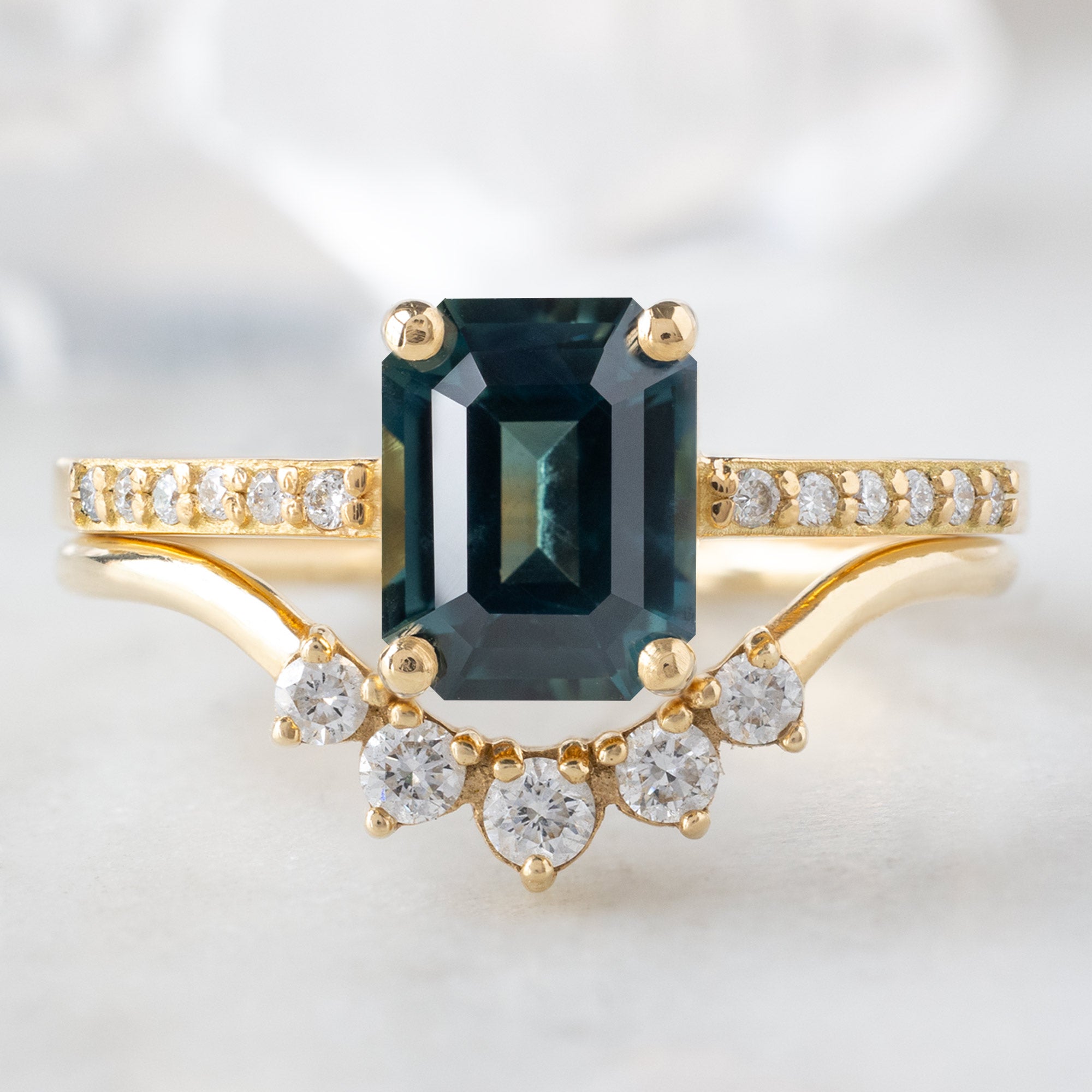 Alexis Russell Engagement Rings The Willow Ring | 1.60ct Emerald Cut Teal Sapphire in 18K Yellow Gold