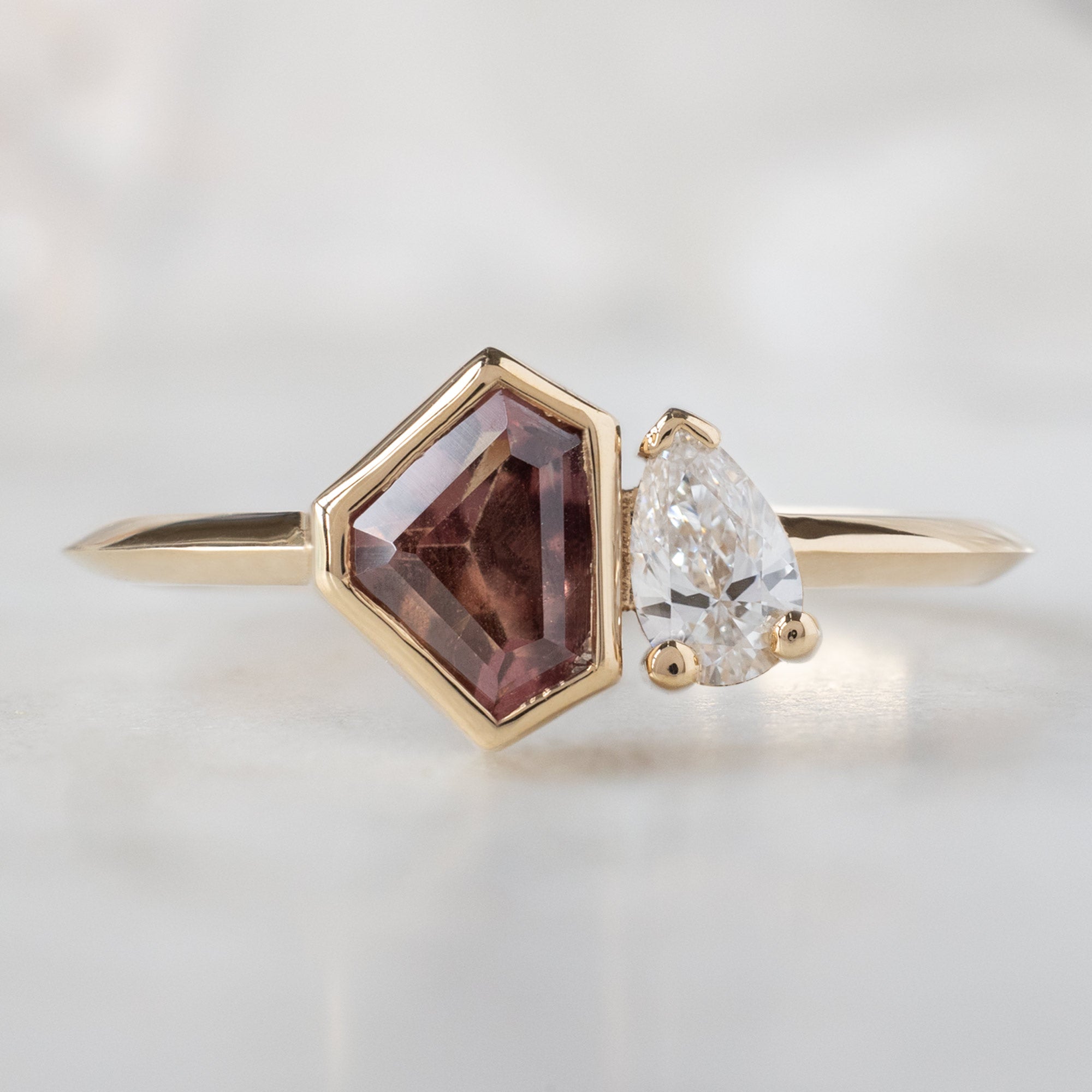 Alexis Russell  Engagement Rings The You & Me Ring | 0.91ct Shield Orange Sapphire in 14K Yellow Gold