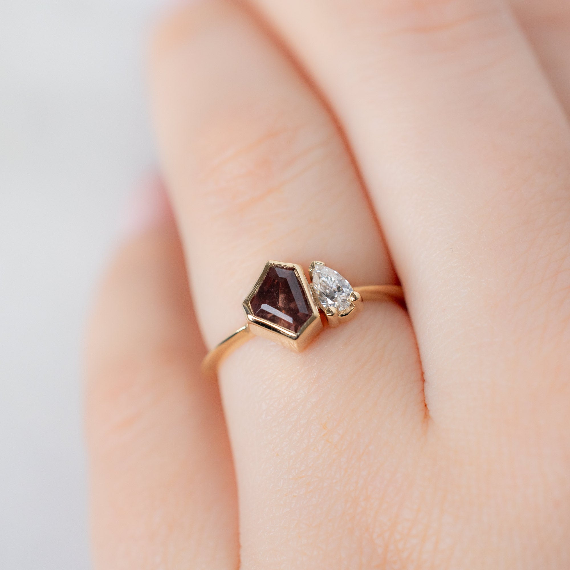 Alexis Russell  Engagement Rings The You & Me Ring | 0.91ct Shield Orange Sapphire in 14K Yellow Gold
