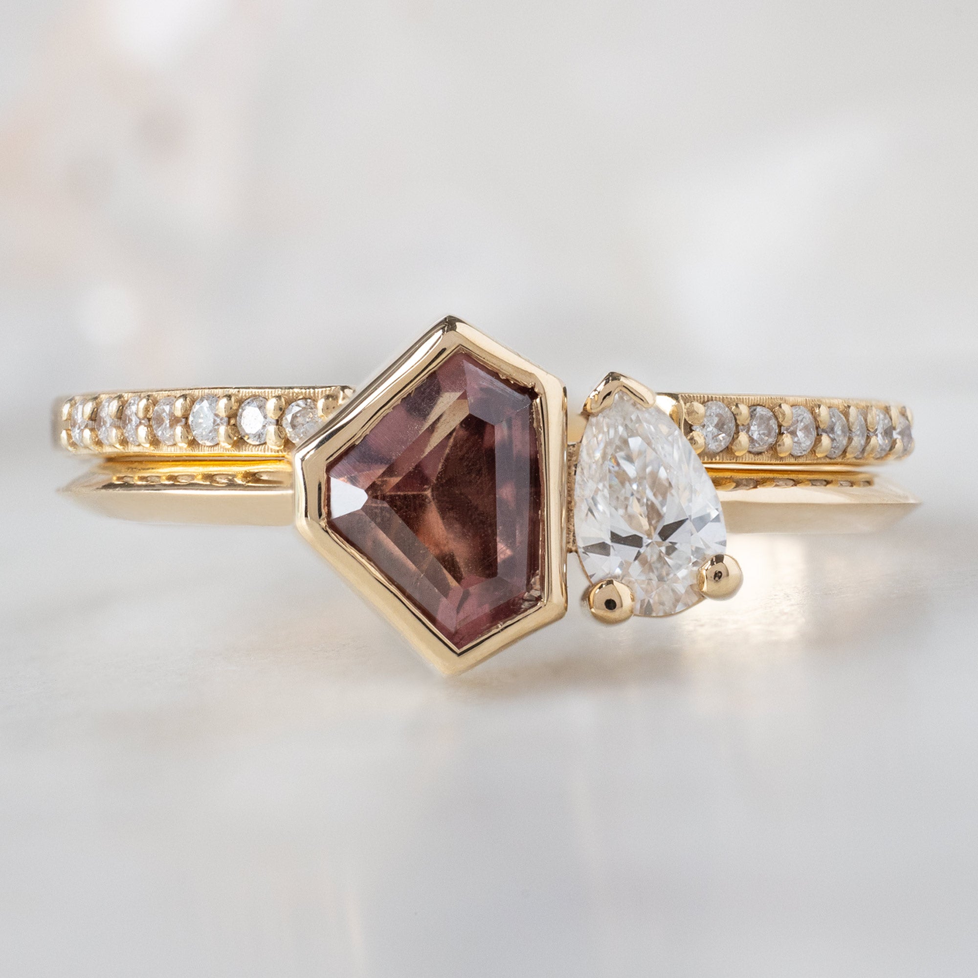 Alexis Russell  Engagement Rings The You & Me Ring | 0.91ct Shield Orange Sapphire in 14K Yellow Gold