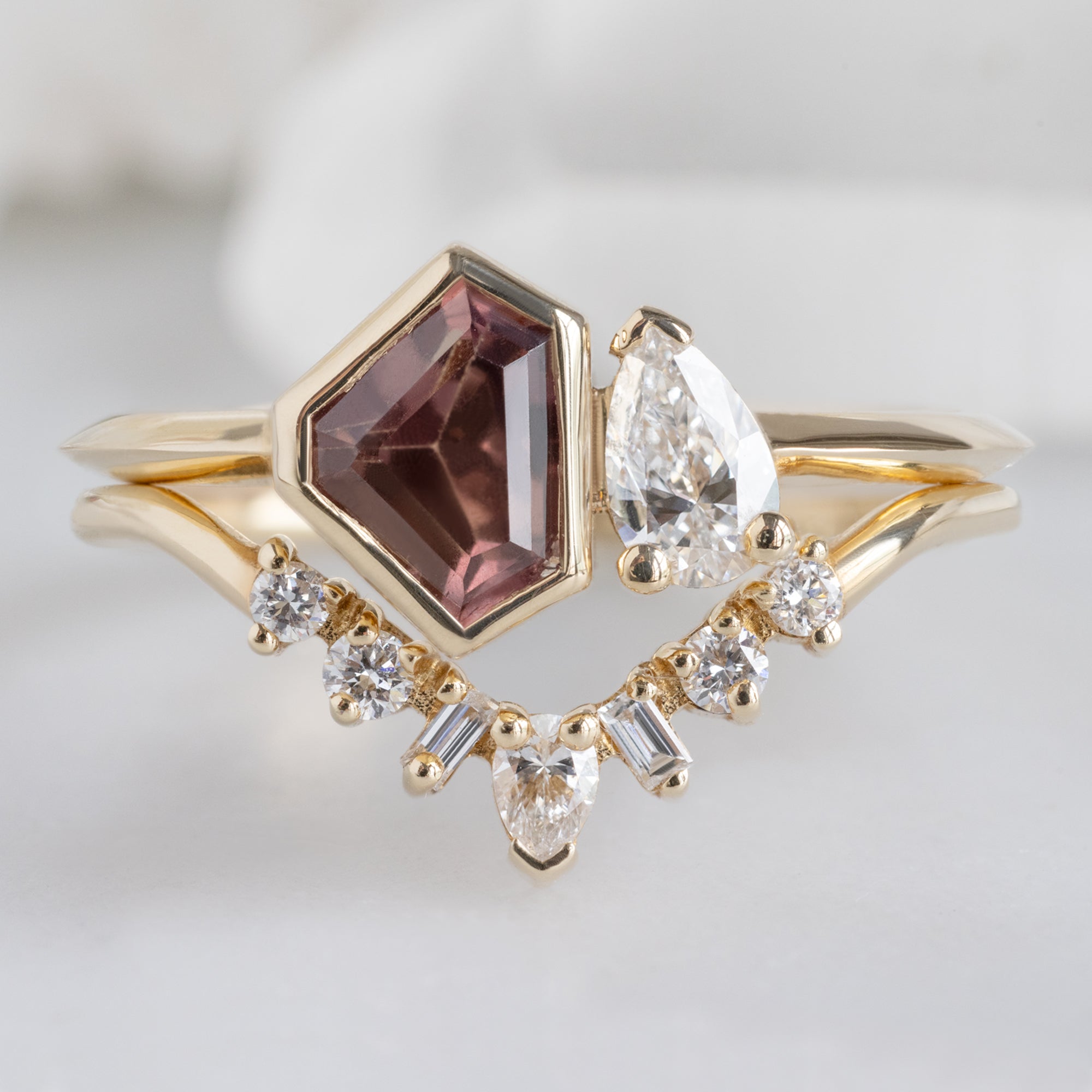 Alexis Russell  Engagement Rings The You & Me Ring | 0.91ct Shield Orange Sapphire in 14K Yellow Gold