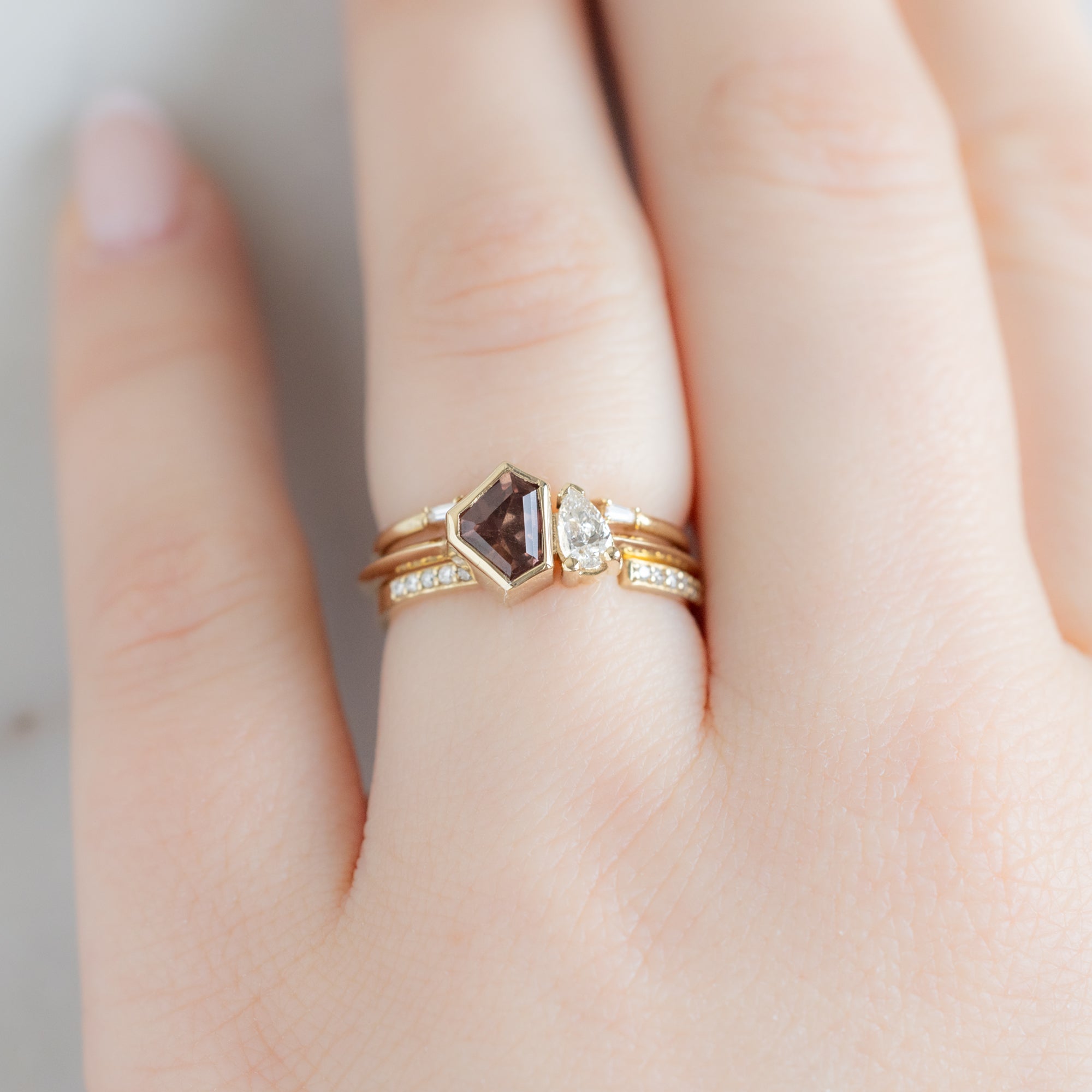 Alexis Russell  Engagement Rings The You & Me Ring | 0.91ct Shield Orange Sapphire in 14K Yellow Gold
