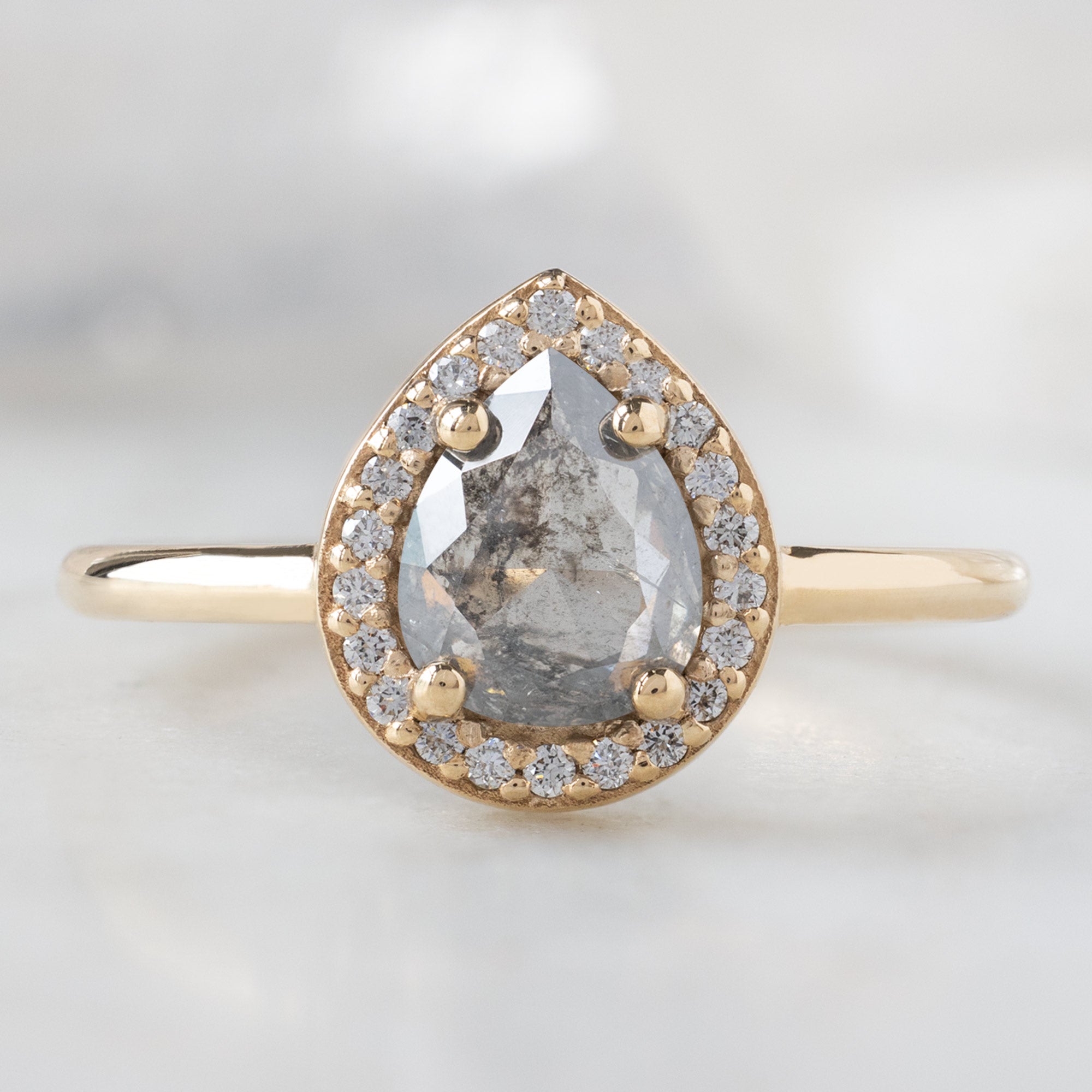 Alexis Russell  Engagement Rings The Dahlia Ring | 0.90ct Pear Grey Diamond in 14K Yellow Gold