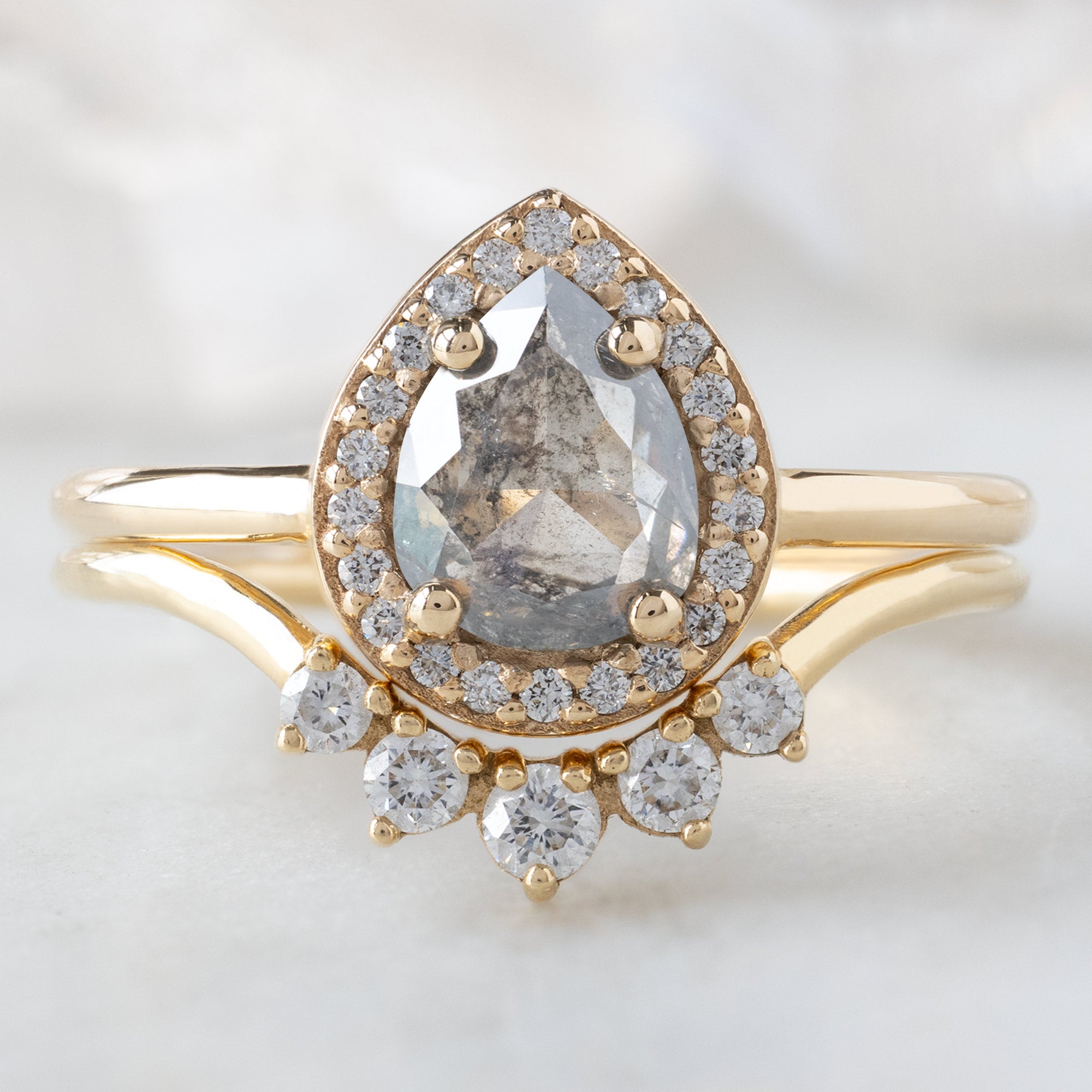 Alexis Russell  Engagement Rings The Dahlia Ring | 0.90ct Pear Grey Diamond in 14K Yellow Gold