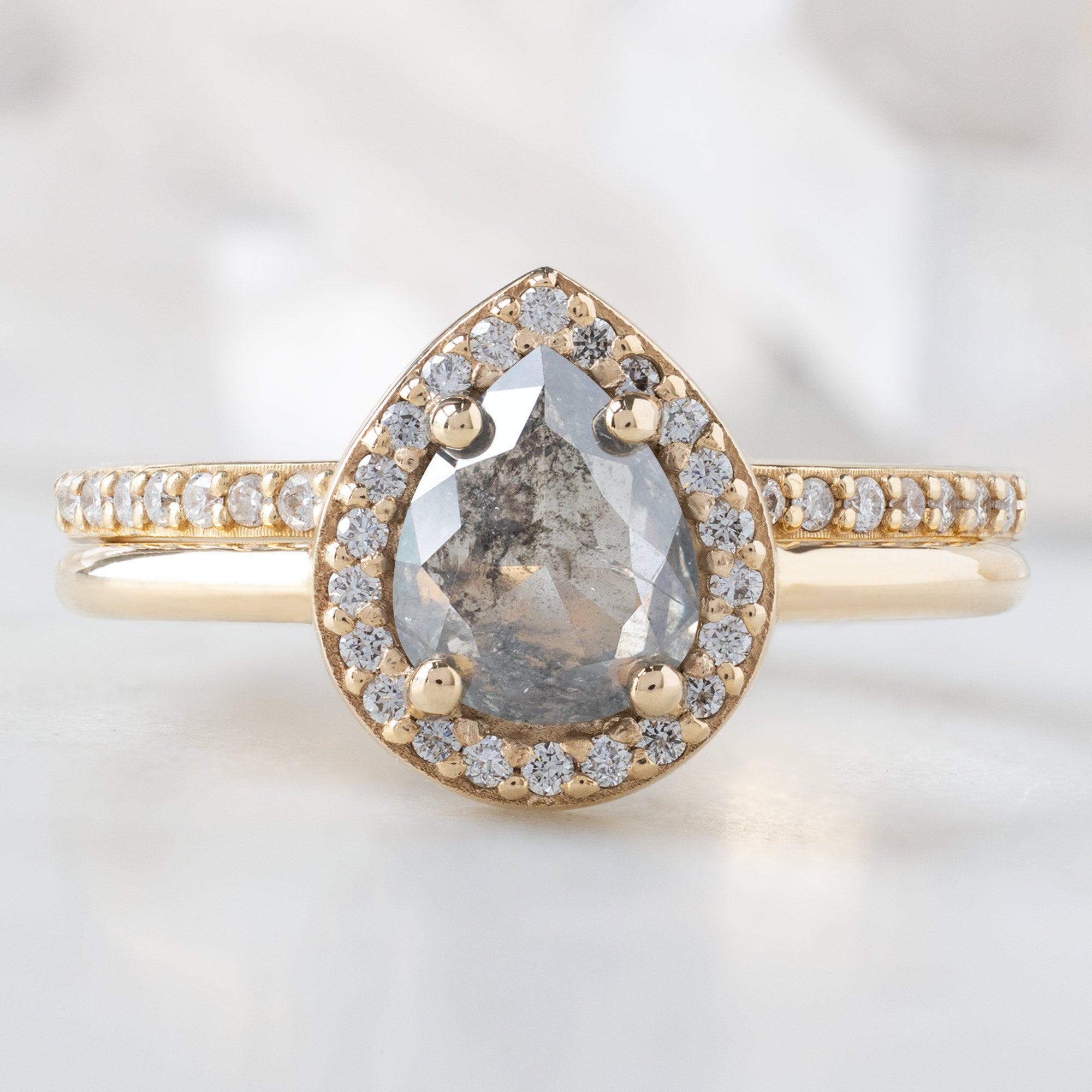 Alexis Russell  Engagement Rings The Dahlia Ring | 0.90ct Pear Grey Diamond in 14K Yellow Gold