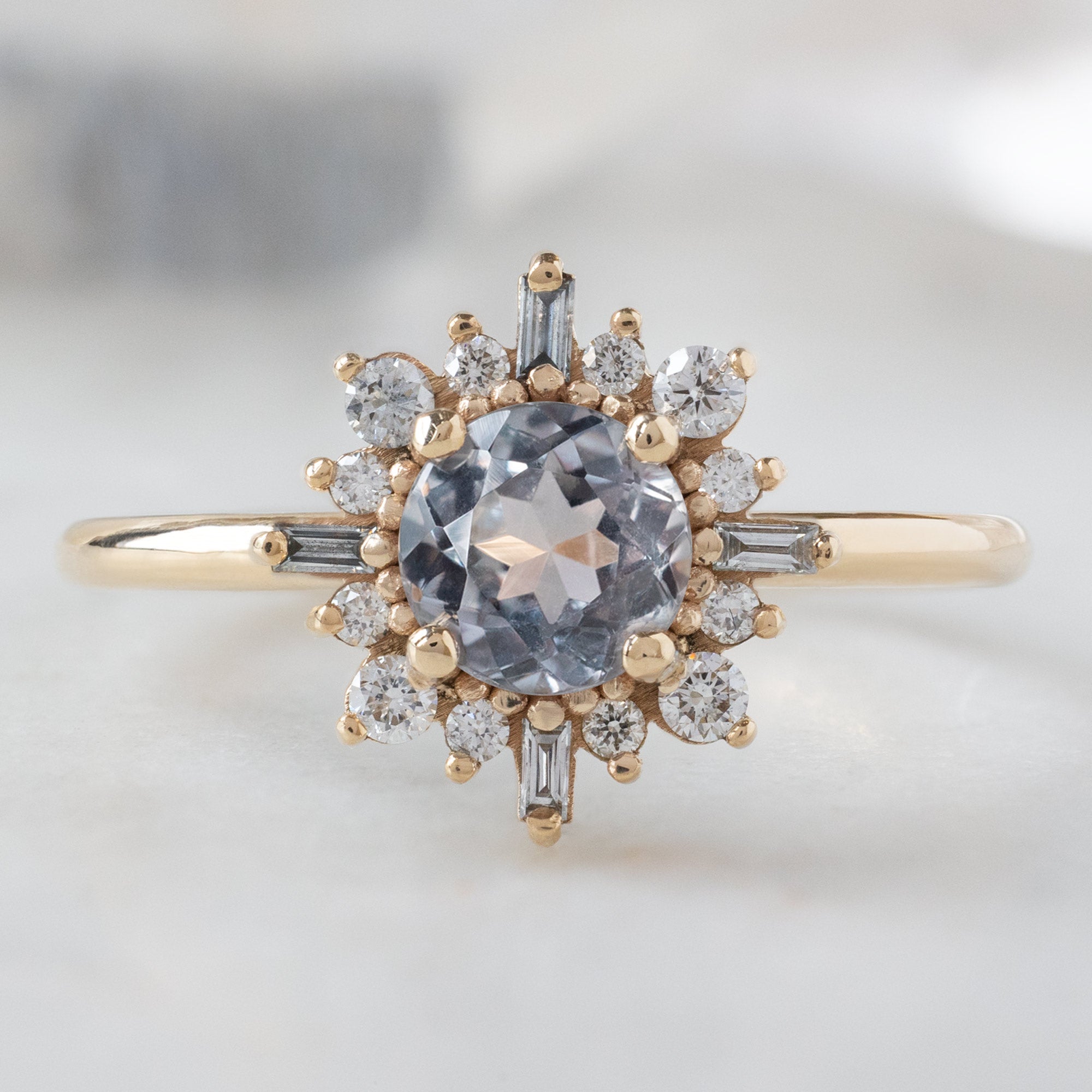 Alexis Russell  Engagement Rings The Compass Ring | 0.77ct Round Lavender Sapphire in 14K Yellow Gold