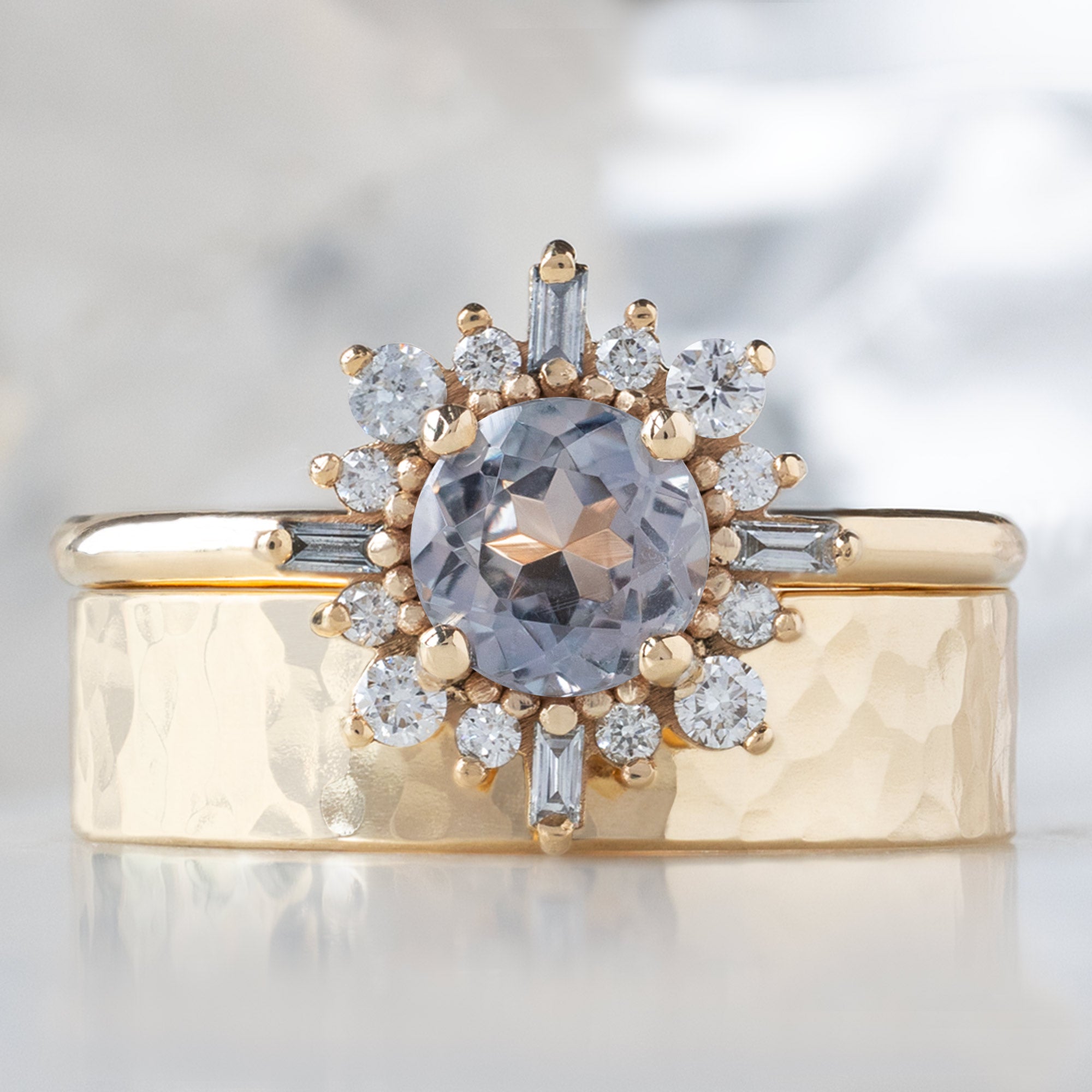 Alexis Russell  Engagement Rings The Compass Ring | 0.77ct Round Lavender Sapphire in 14K Yellow Gold