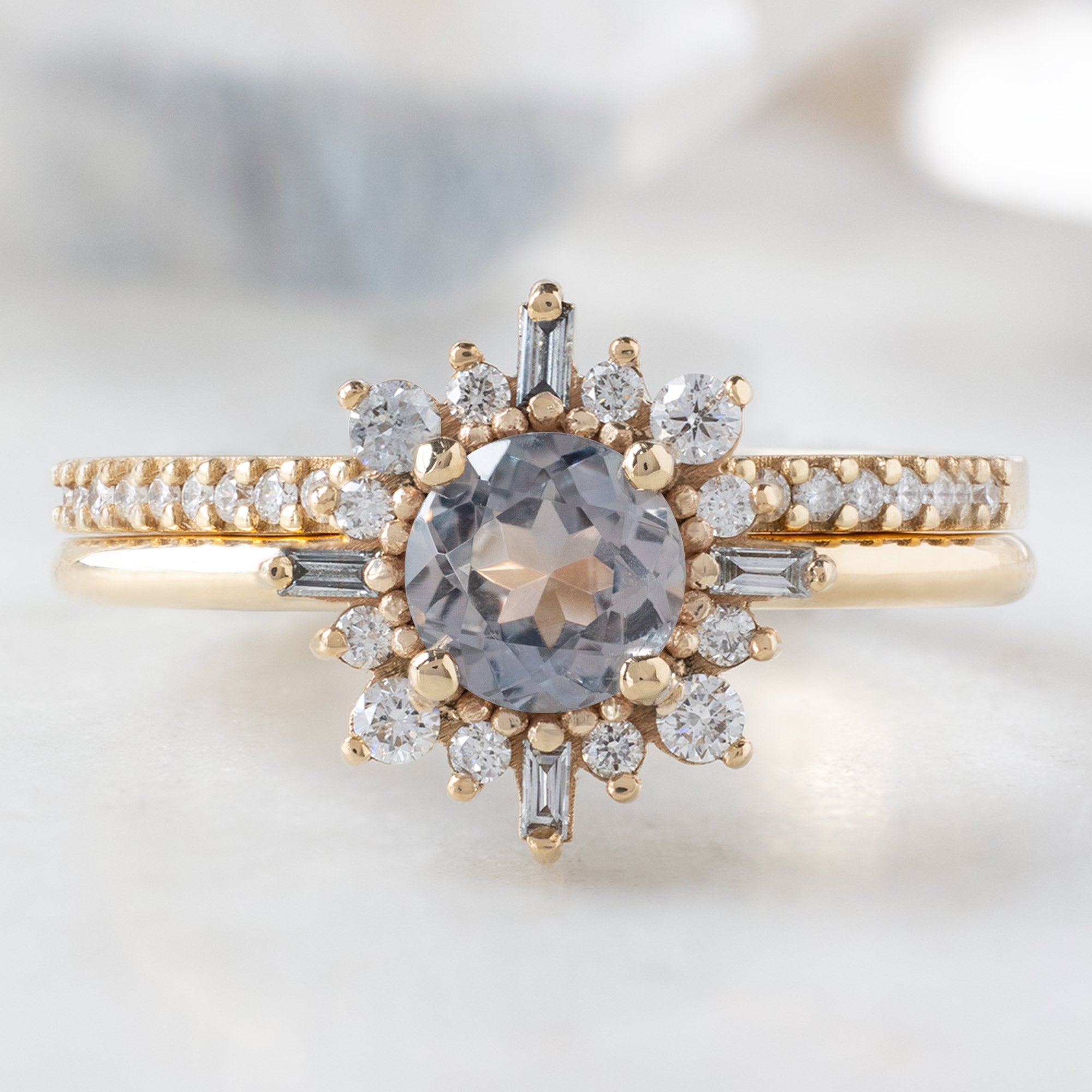 Alexis Russell  Engagement Rings The Compass Ring | 0.77ct Round Lavender Sapphire in 14K Yellow Gold