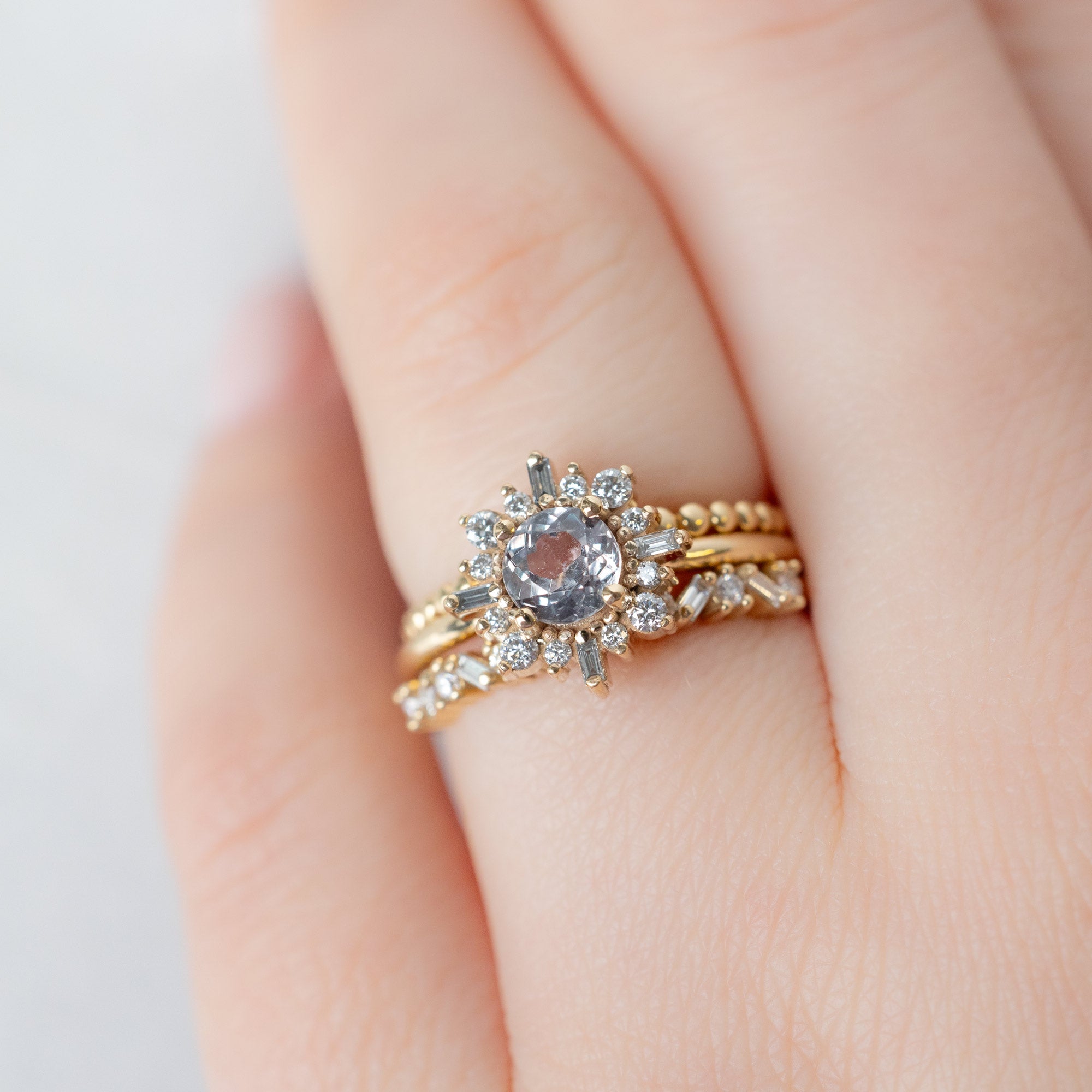 Alexis Russell  Engagement Rings The Compass Ring | 0.77ct Round Lavender Sapphire in 14K Yellow Gold