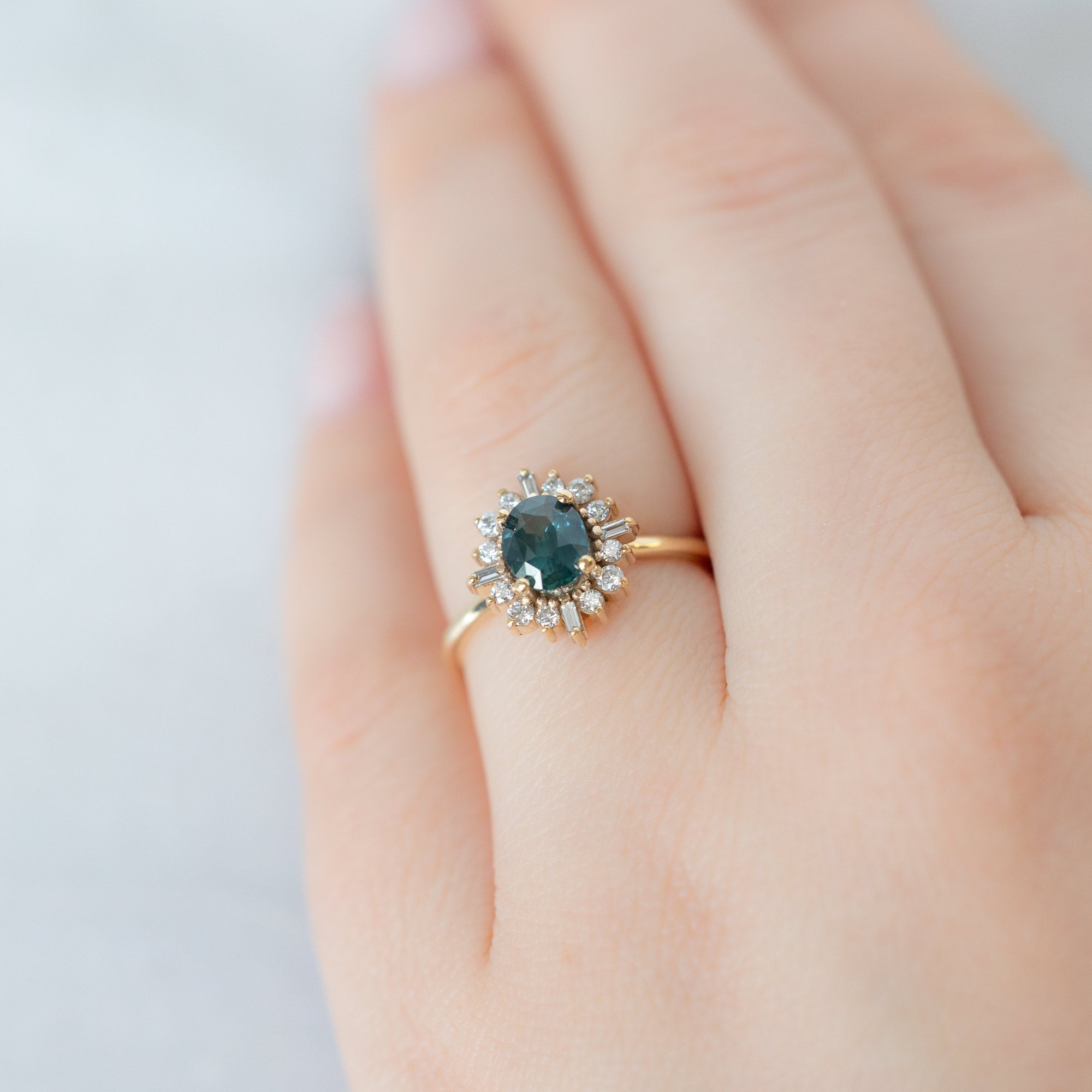Alexis Russell  Engagement Rings The Compass Ring | 1.03ct Oval Blue Sapphire in 14K Yellow Gold
