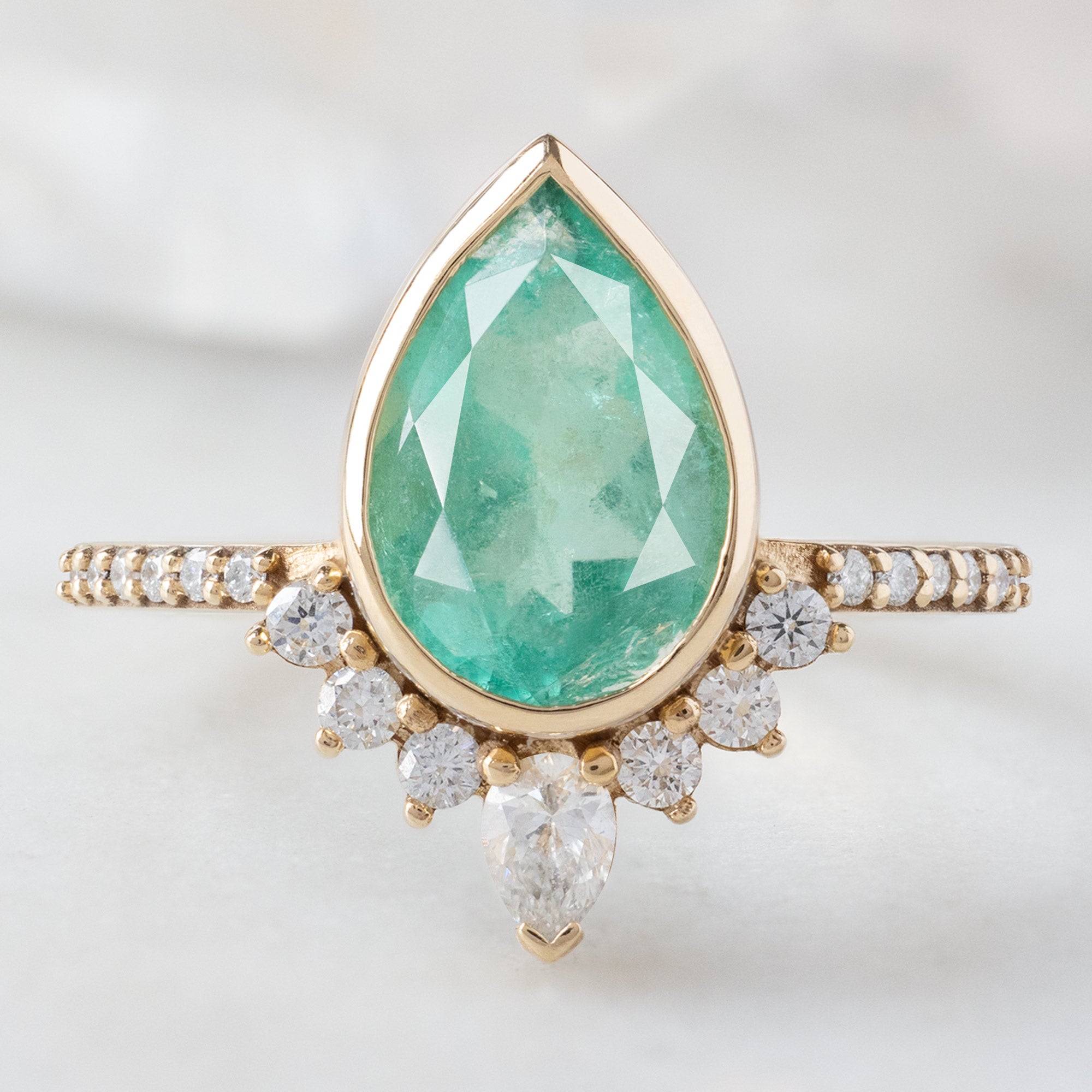 Alexis Russell  Engagement Rings The Aster Ring | 2.12ct Pear Emerald in 14K Yellow Gold