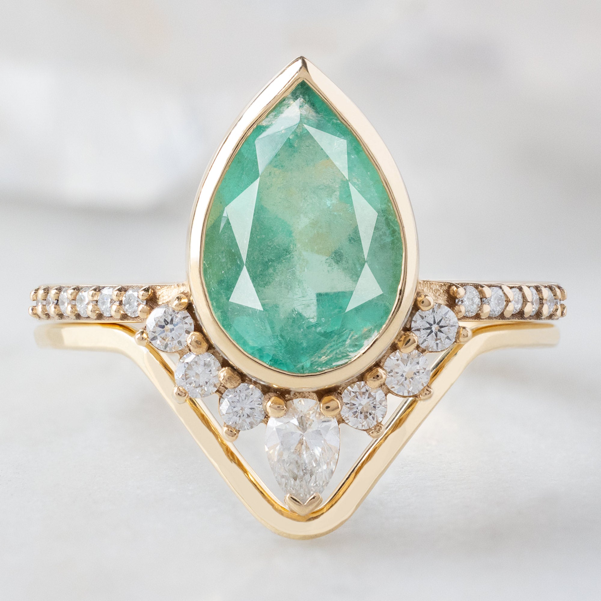 Alexis Russell  Engagement Rings The Aster Ring | 2.12ct Pear Emerald in 14K Yellow Gold