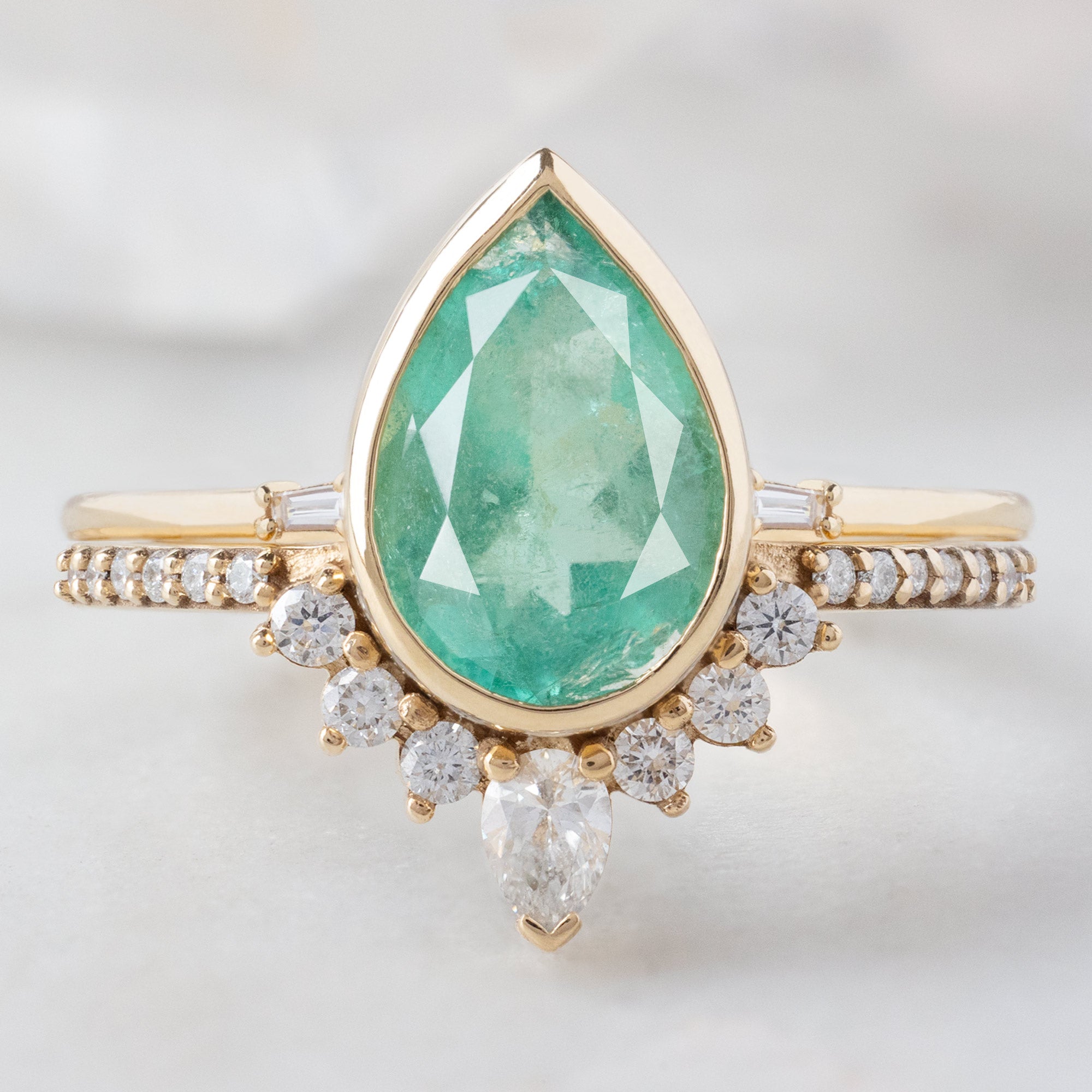 Alexis Russell  Engagement Rings The Aster Ring | 2.12ct Pear Emerald in 14K Yellow Gold
