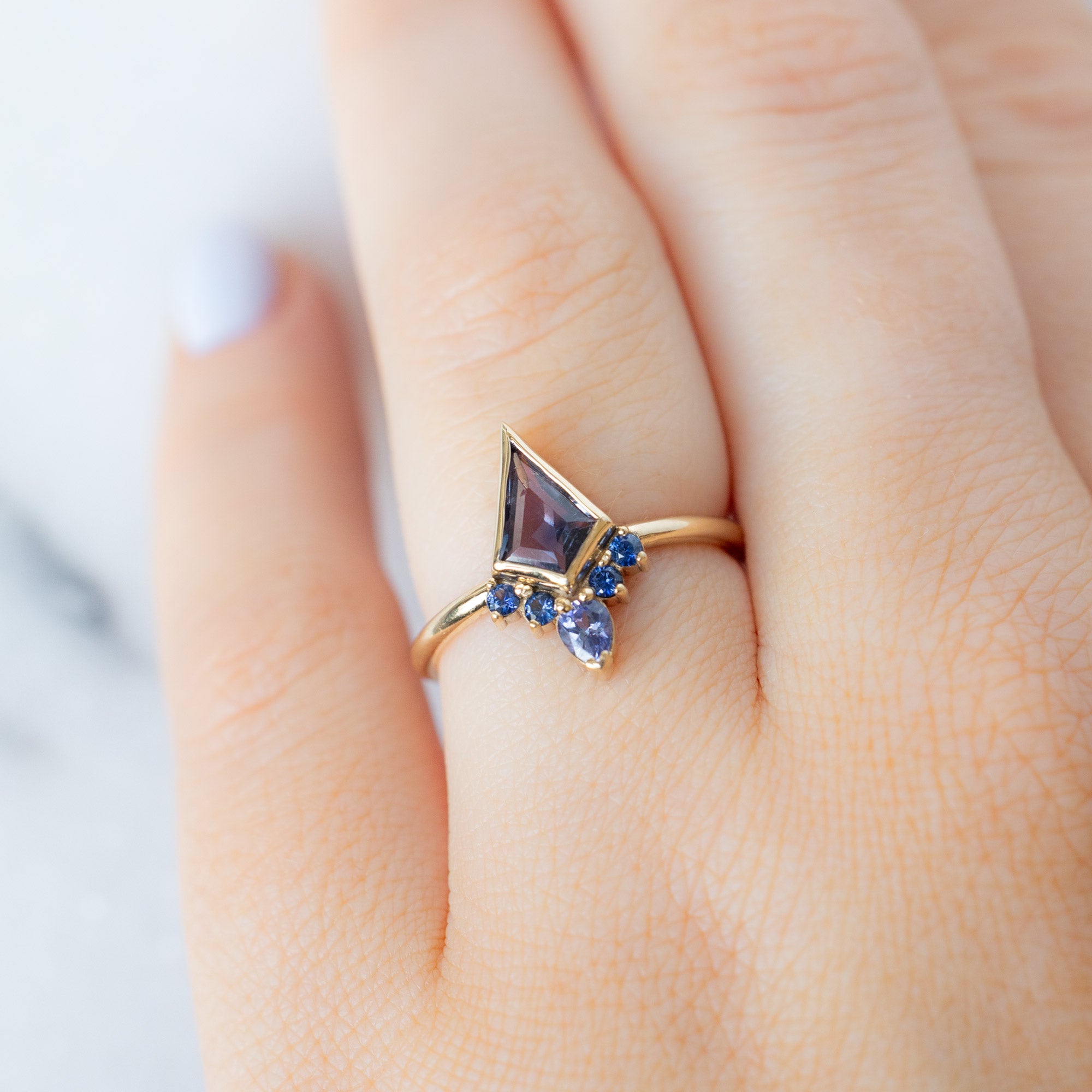 Alexis Russell  Engagement Rings The Watercolor Aster Ring | 0.83ct Violet Kite Sapphire in 14K Yellow Gold