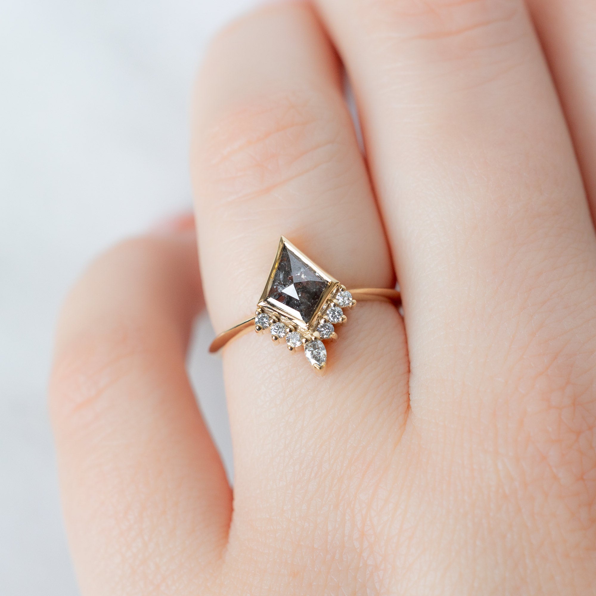 Alexis Russell  Engagement Rings The Aster Ring | 1.02ct Kite Salt and Pepper Diamond in 14K Yellow Gold