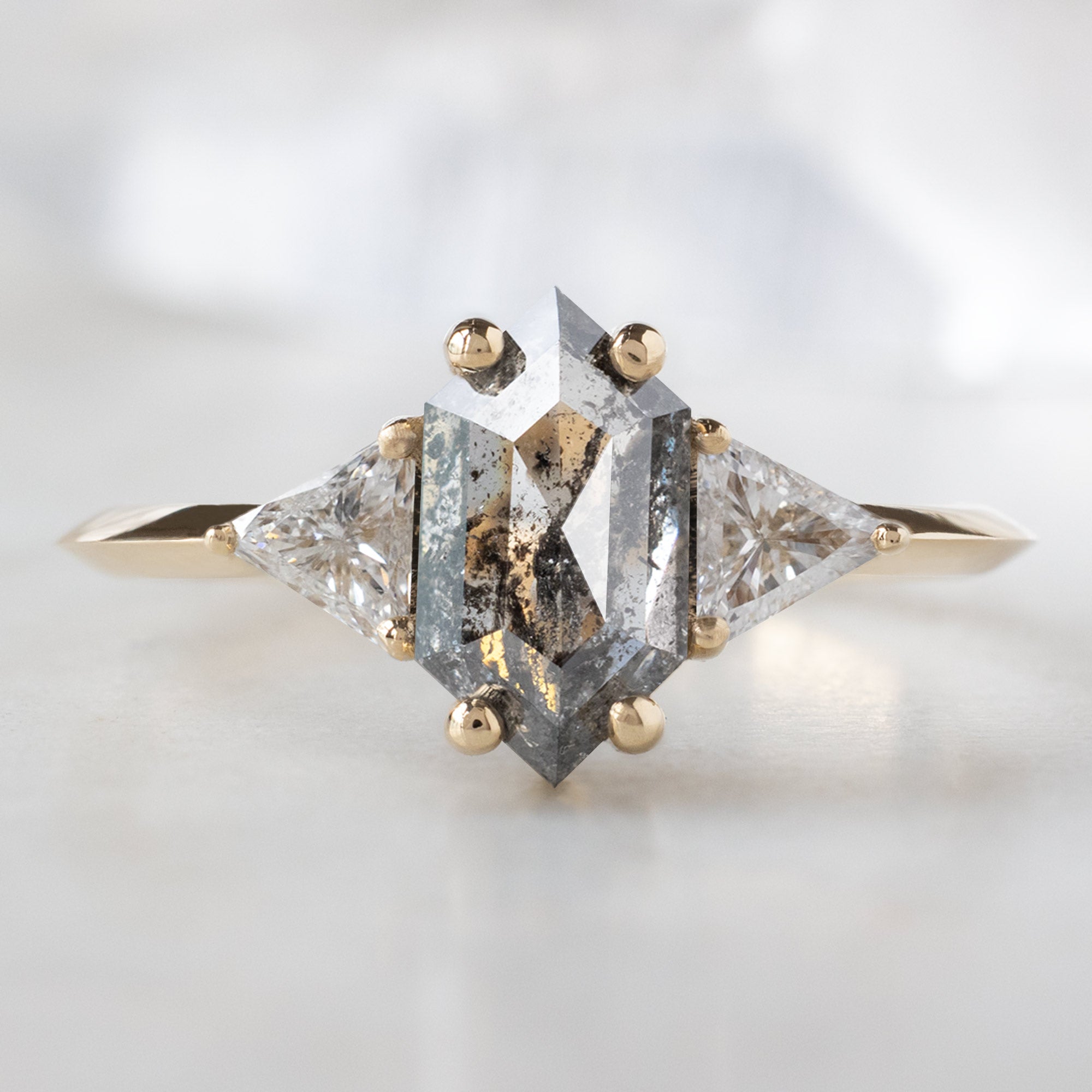 Alexis Russell  Engagement Rings The Jade Ring | 1.18ct Hexagon Salt and Pepper Diamond in 14K Yellow Gold