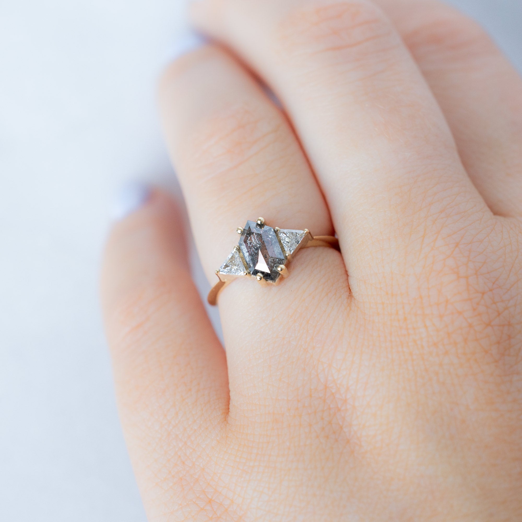 Alexis Russell  Engagement Rings The Jade Ring | 1.18ct Hexagon Salt and Pepper Diamond in 14K Yellow Gold
