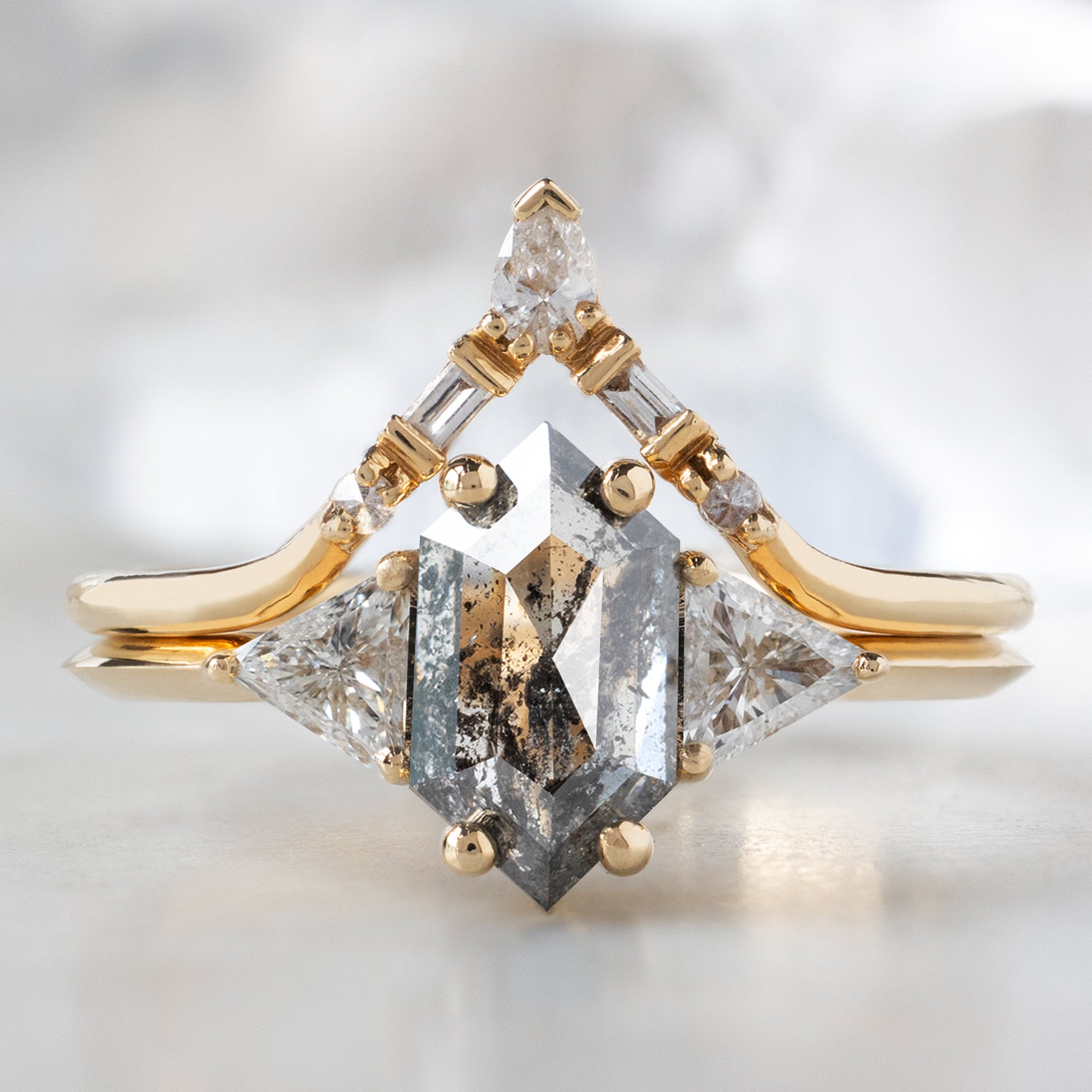 Alexis Russell  Engagement Rings The Jade Ring | 1.18ct Hexagon Salt and Pepper Diamond in 14K Yellow Gold