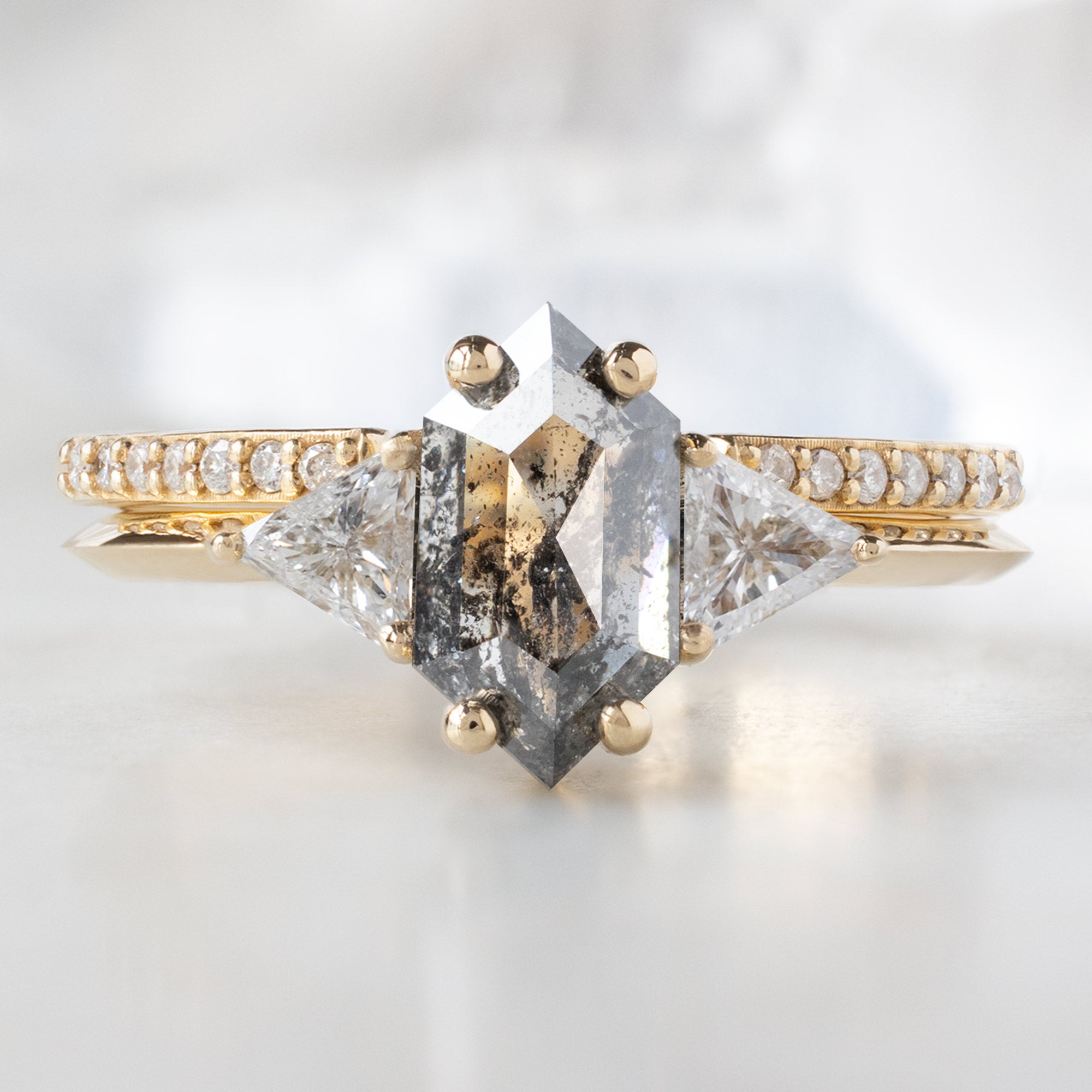 Alexis Russell  Engagement Rings The Jade Ring | 1.18ct Hexagon Salt and Pepper Diamond in 14K Yellow Gold