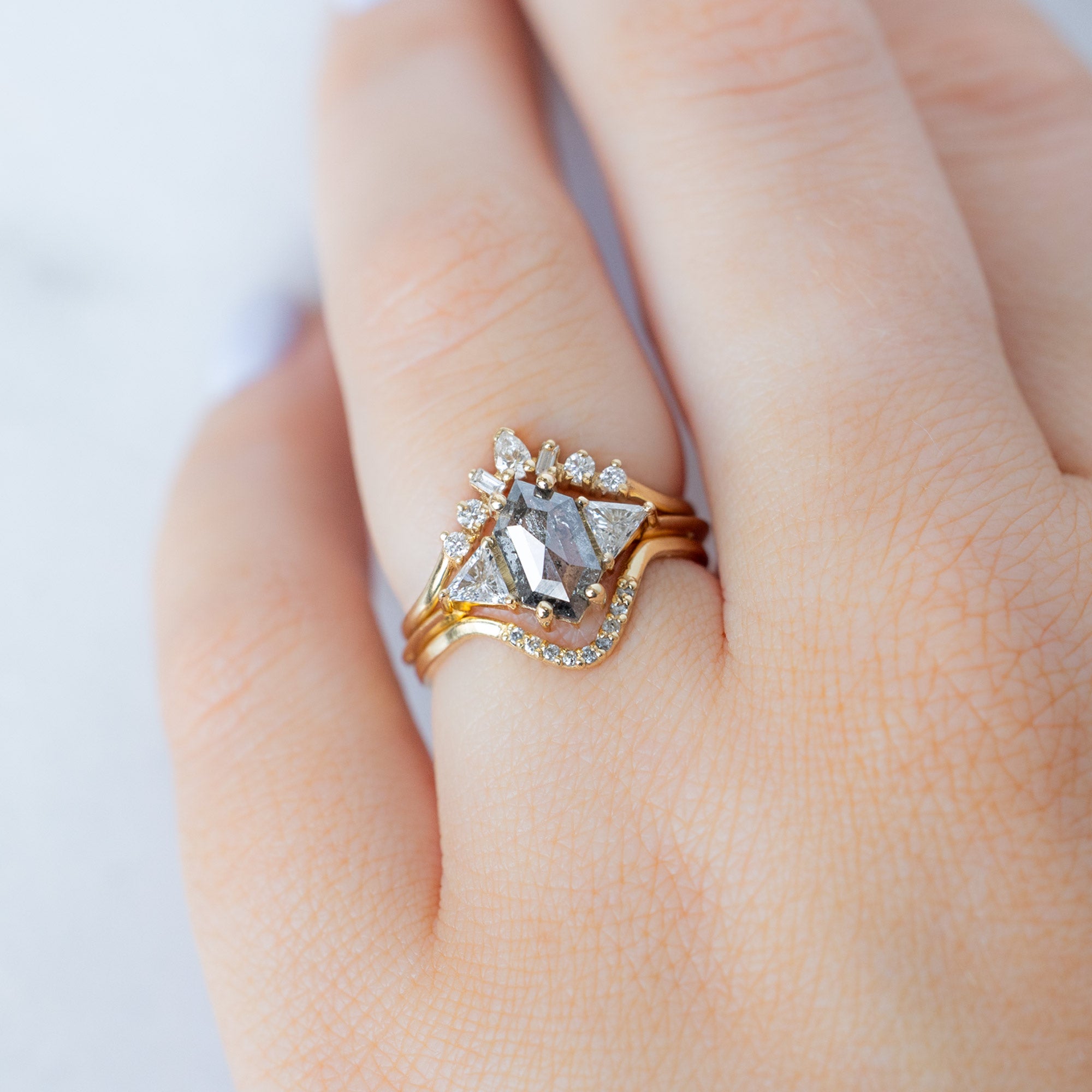 Alexis Russell  Engagement Rings The Jade Ring | 1.18ct Hexagon Salt and Pepper Diamond in 14K Yellow Gold