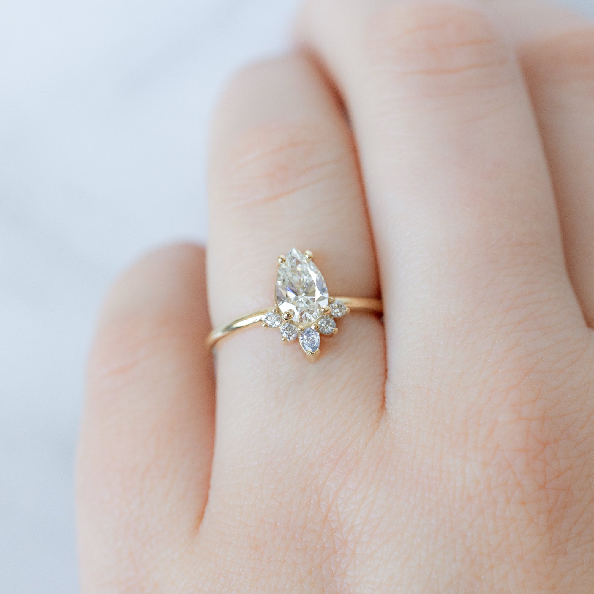 Alexis Russell  Engagement Rings The Aster Ring | 0.80ct Pear Natural White Diamond in 14K Yellow Gold