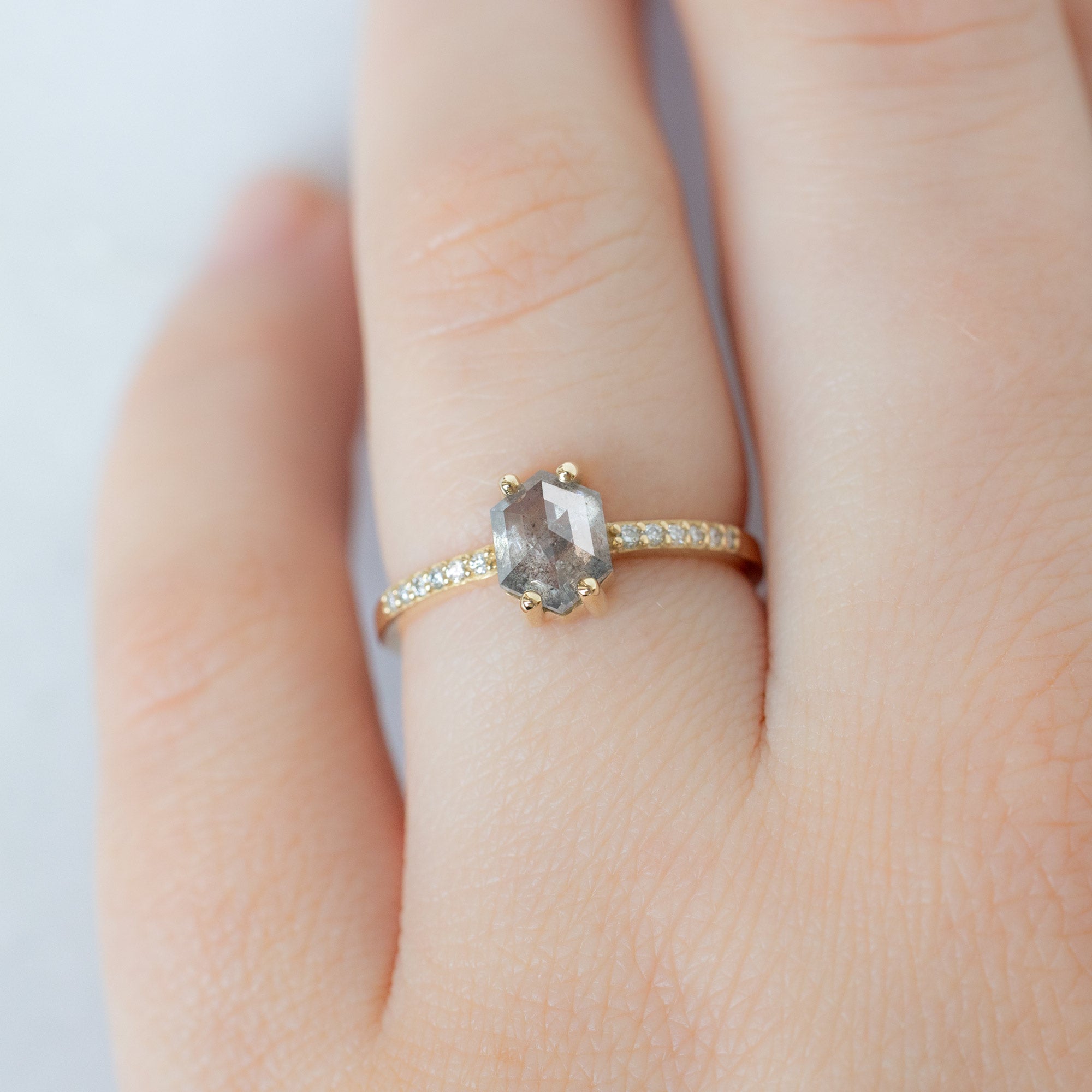 Alexis Russell  Engagement Rings The Willow Ring | .99ct Hexagon Salt and Pepper Diamond in 14K Yellow Gold