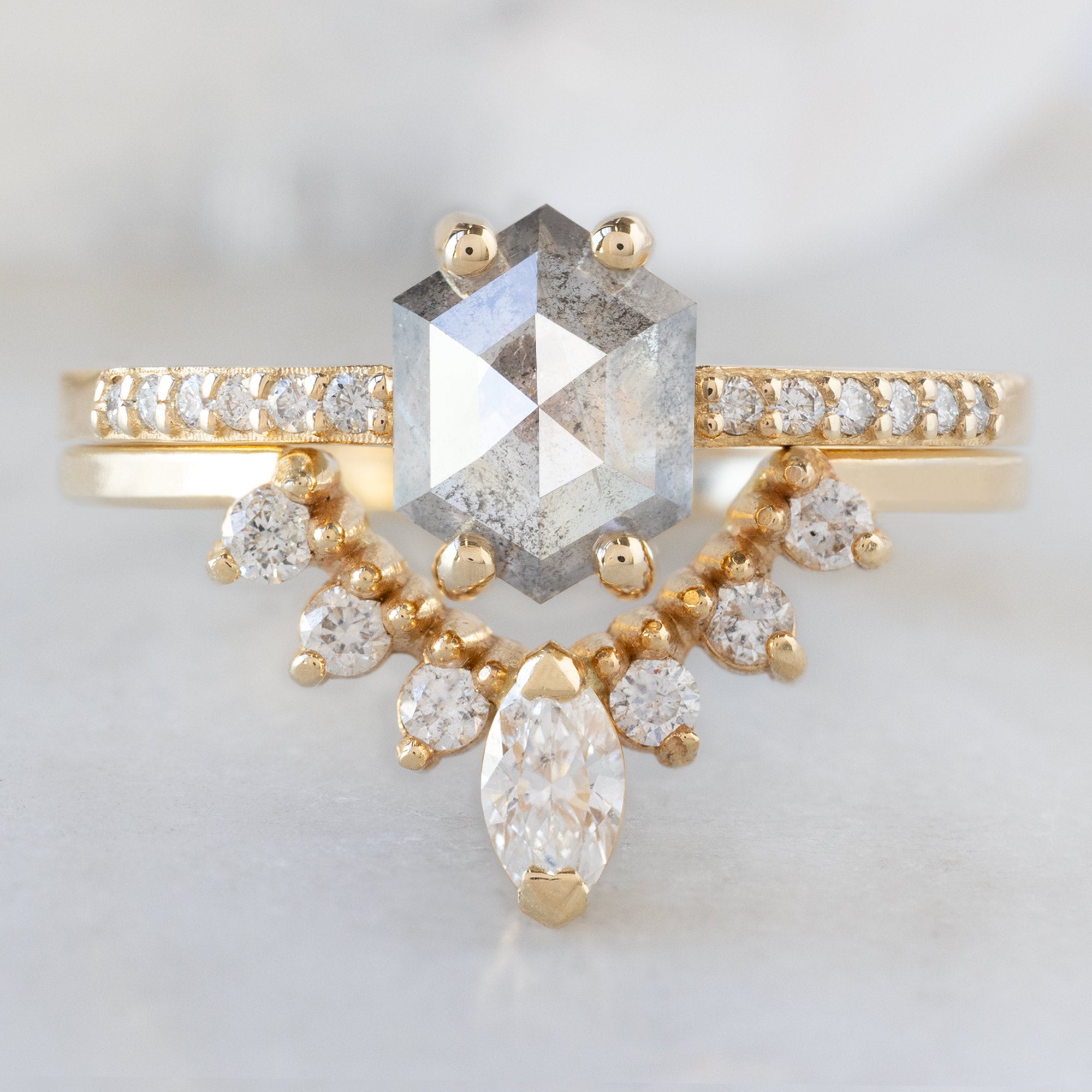 Alexis Russell  Engagement Rings The Willow Ring | .99ct Hexagon Salt and Pepper Diamond in 14K Yellow Gold
