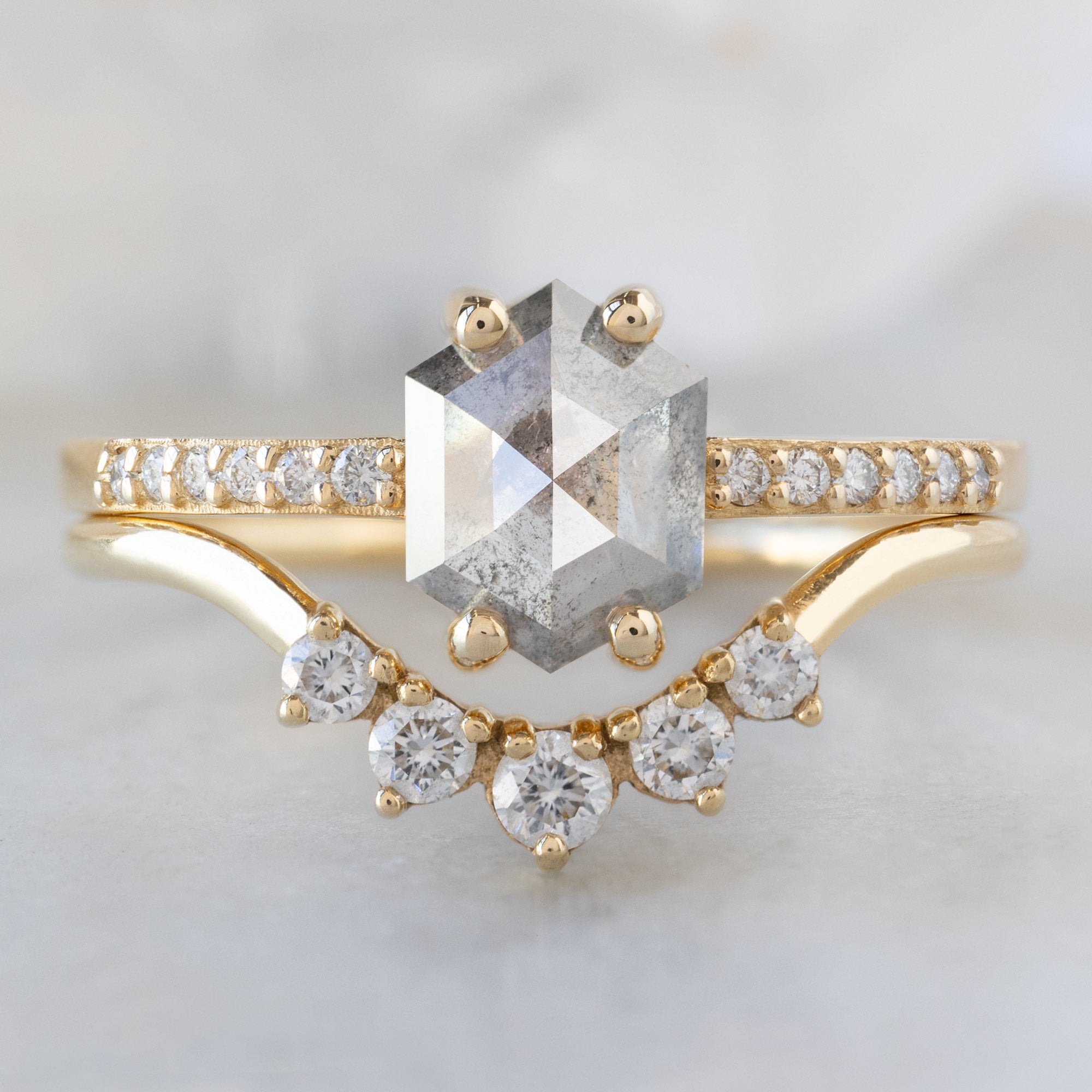 Alexis Russell  Engagement Rings The Willow Ring | .99ct Hexagon Salt and Pepper Diamond in 14K Yellow Gold